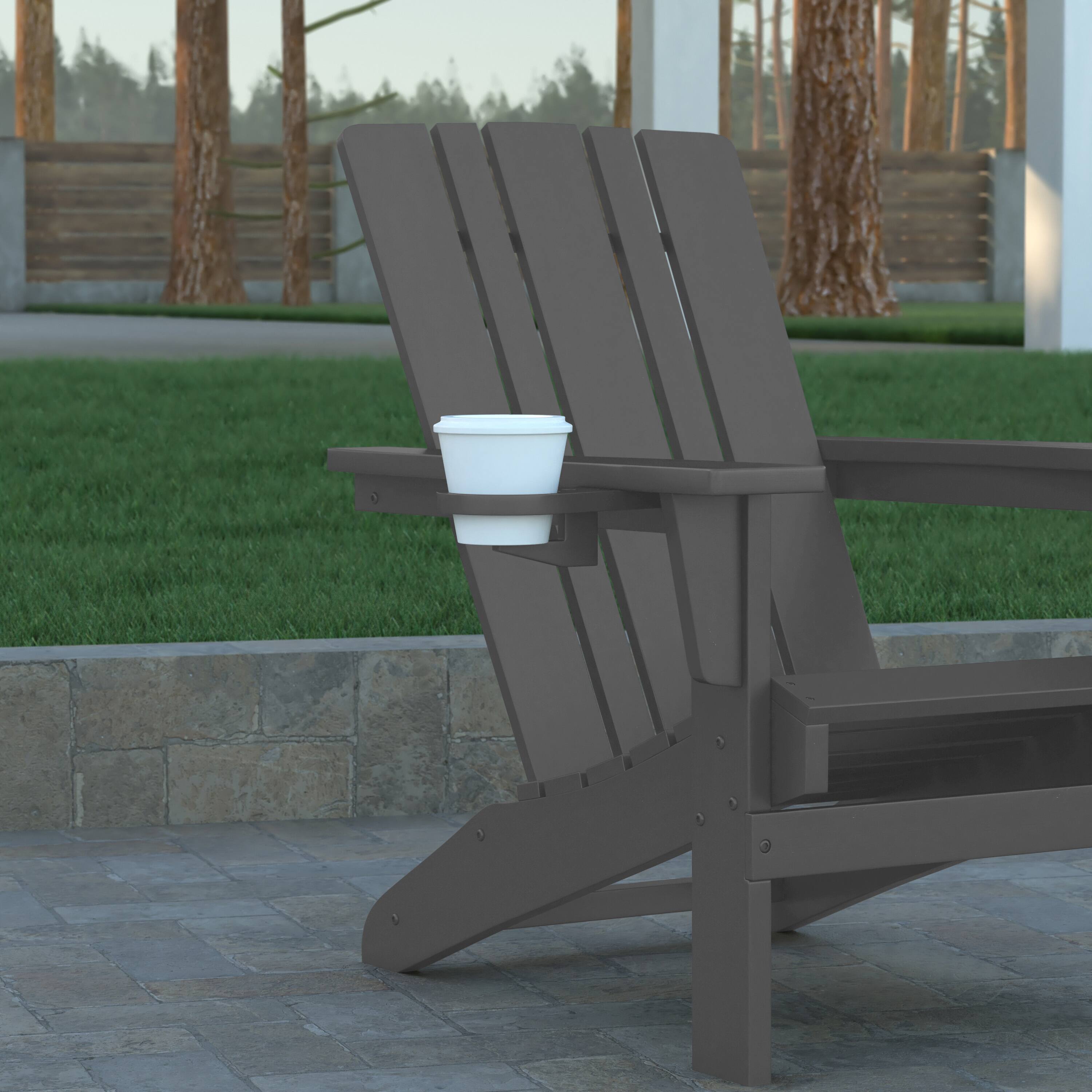 Alt View 4. Emma + Oliver - Haley Adirondack Chair with Cup Holder, Weather Resistant HDPE Adirondack Chair - Gray.