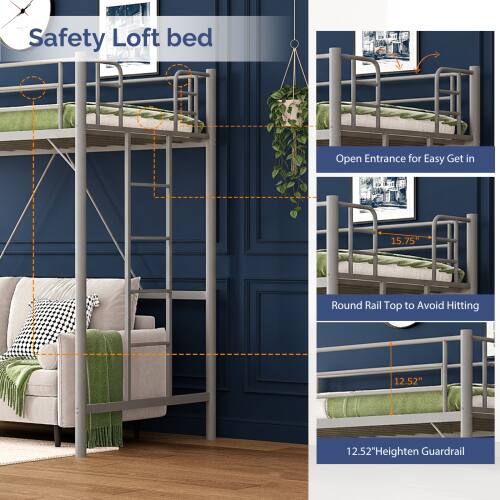 Safety Loft Bed

- Open Entrance for Easy Get In
- 15.75" Round Rail Top to Avoid Hitting
- 12.52" Heighten Guardrail