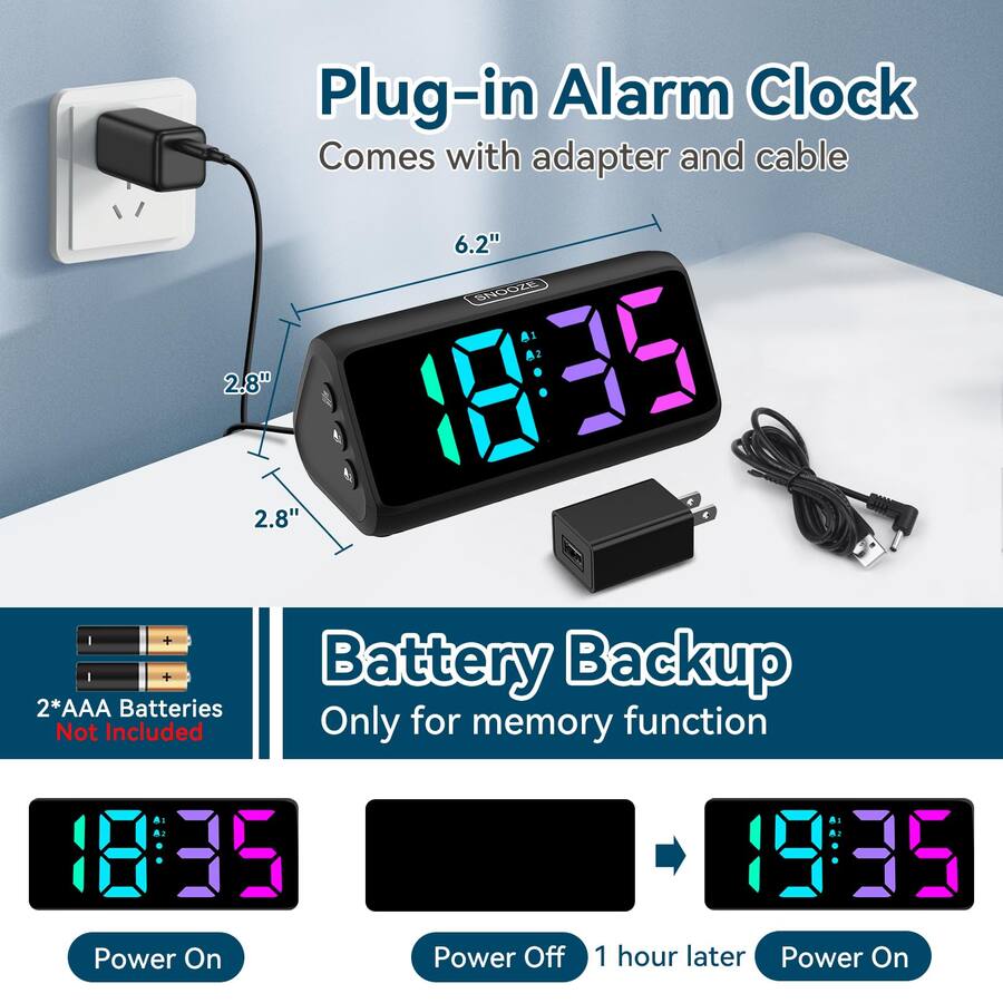 Volcom Clock Plug In Dazzed Corner Alarm Clock, Plug in Digital Alarm Clock Black AV7LYD8 ...