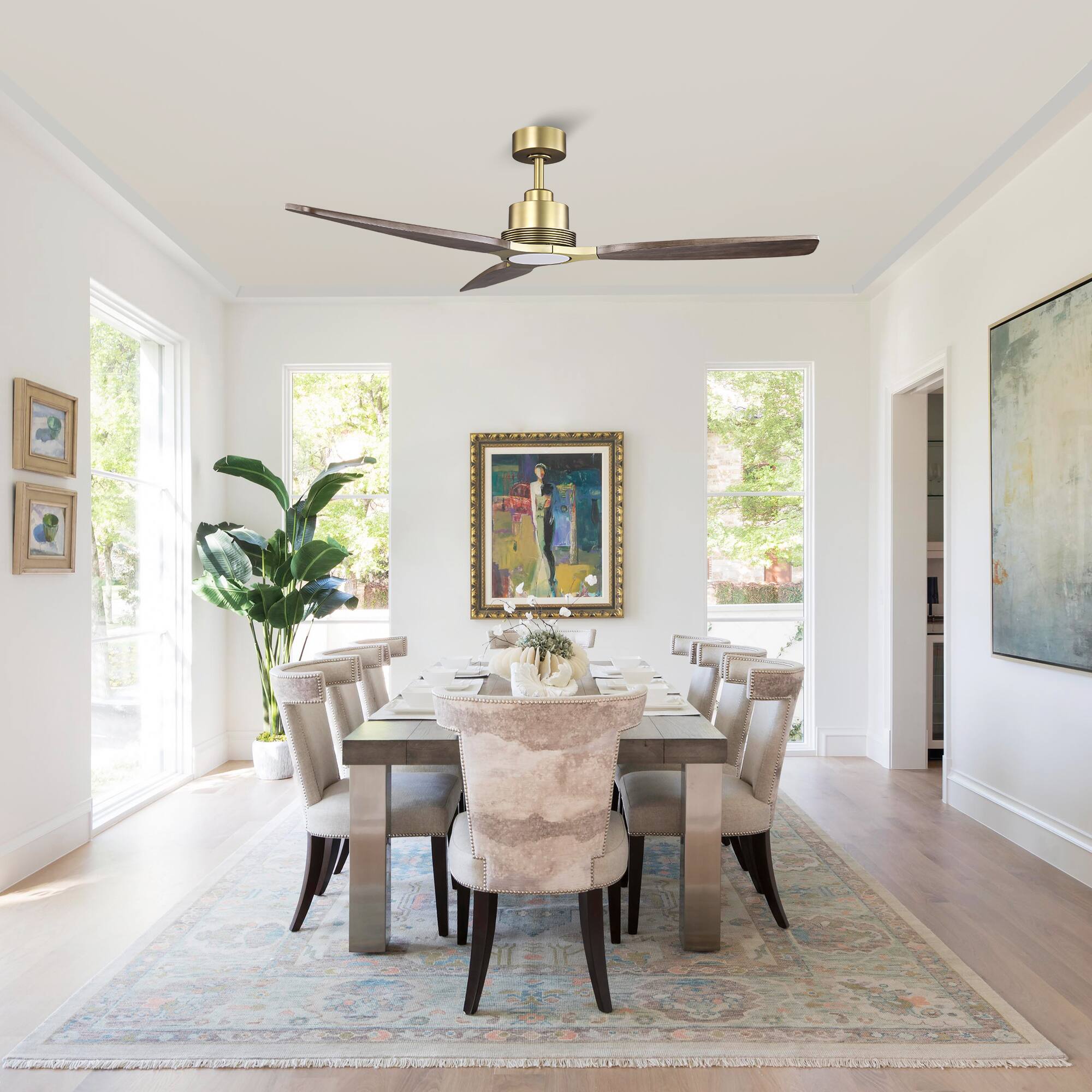 Back. Parrot Uncle - 56" Modern Solid Wood Diammable LED Gold Ceiling Fan with Remote and Light - Gold.