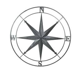 Zeckos - Galvanized Zinc Finish Metal Indoor/Outdoor Compass Rose Wall Hanging 36 in - Silver