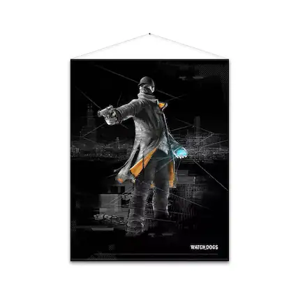Front. Ubisoft - Watch Dogs 39"x28" Wall Scroll "Aiden Pearce" - Black.