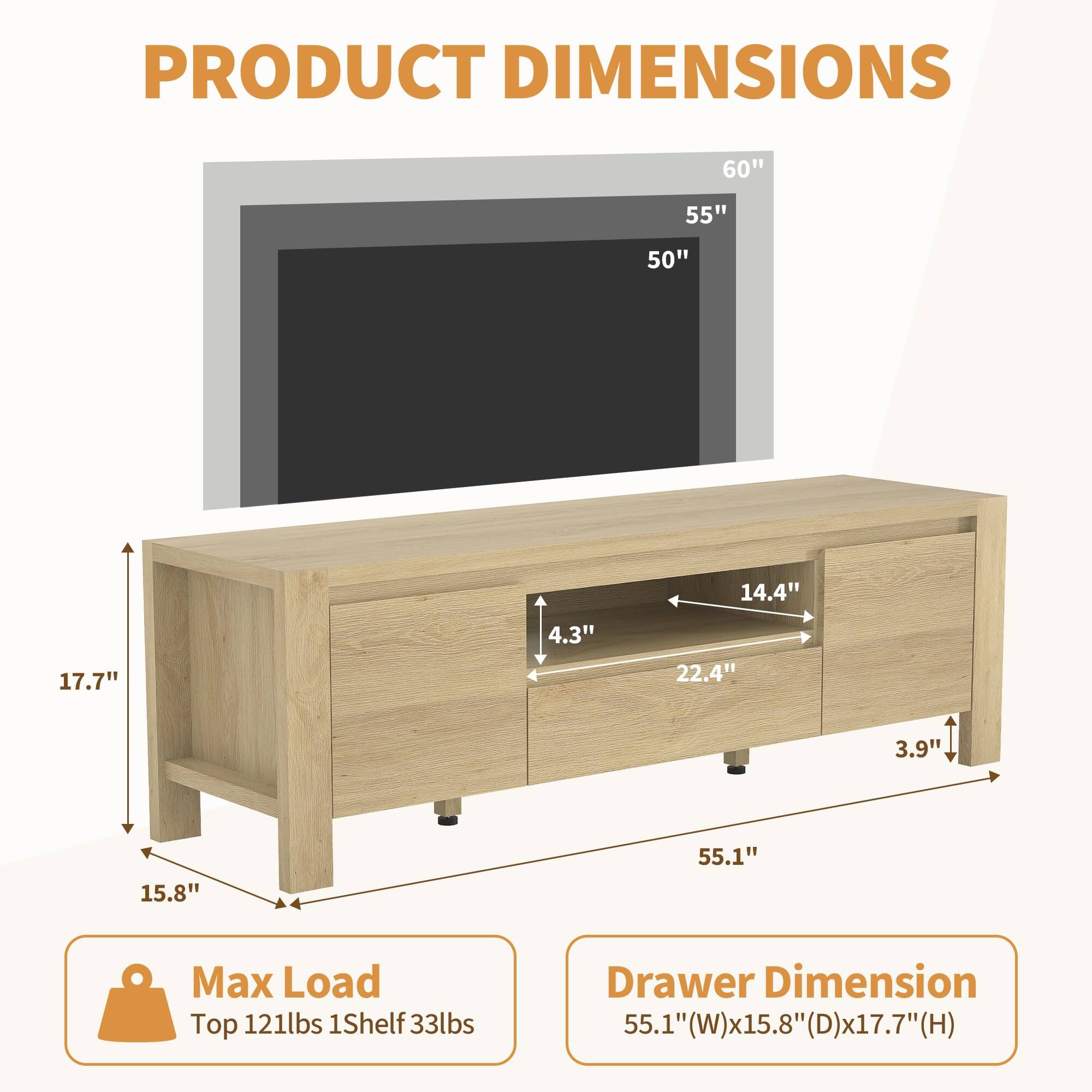 PRODUCT DIMENSIONS

- 60"
- 55"
- 50"
- 17.7"
- 4.3"
- 14.4"
- 22.4"
- 3.9"
- 15.8"
- 55.1"

Max Load
- Top: 121lbs
- 1 Shelf: 33lbs

Drawer Dimension
- 55.1" (W) x 15.8" (D) x 17.7" (H)