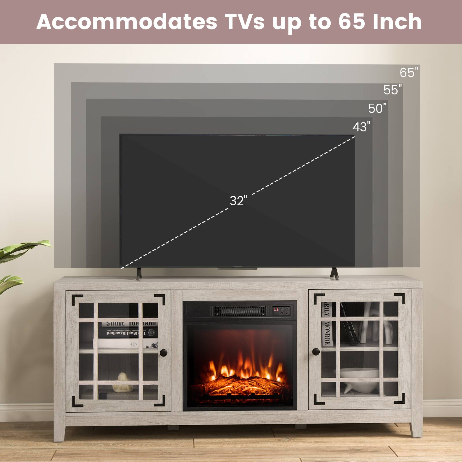 Accommodates TVs up to 65 Inch 65" 55" 50" 43" 32" RILY MONROE