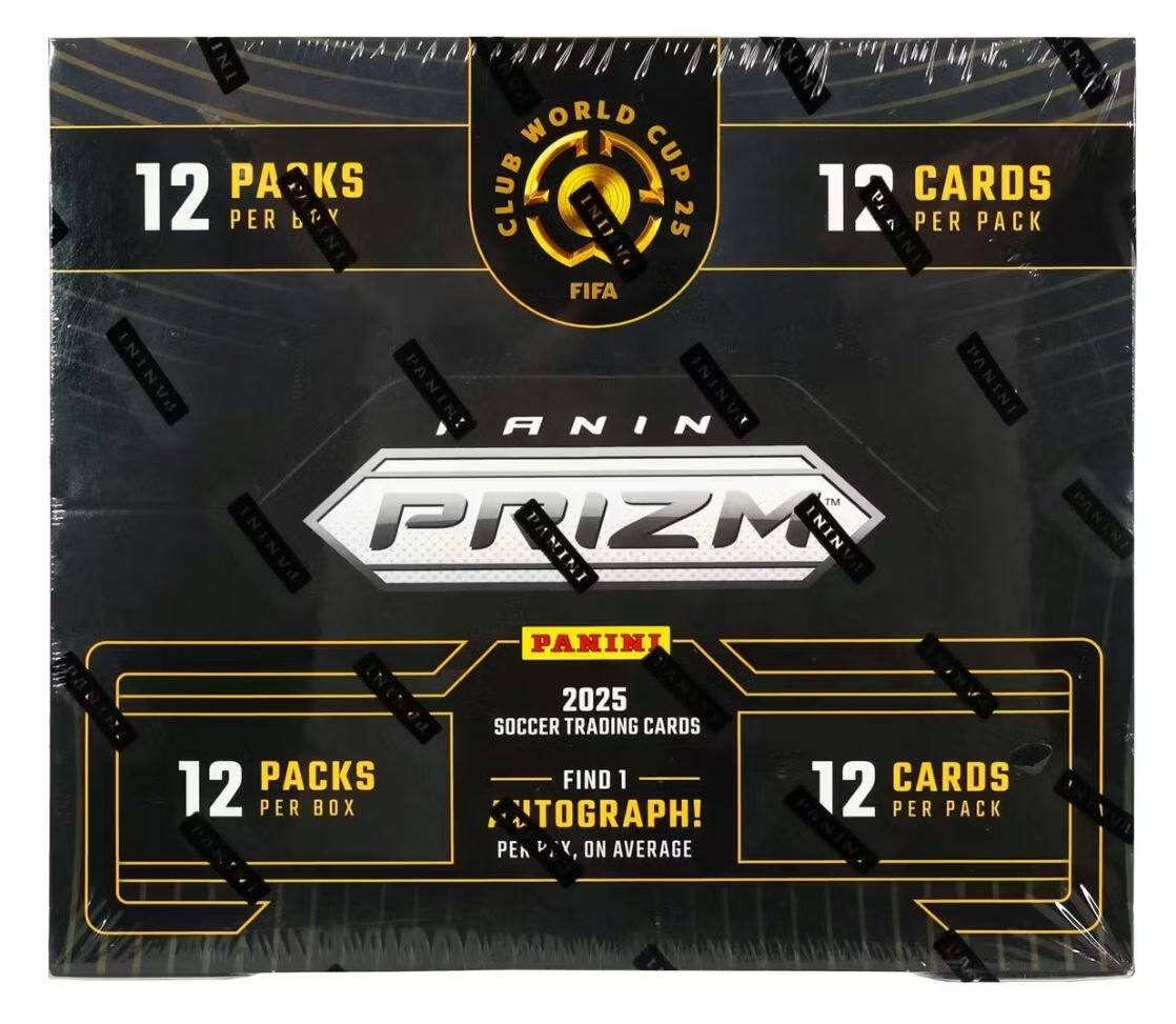 WORLD CUP CLUB INI 25  
12 PACKS PER BOX  
12 CARDS PER PACK  
FIFA  
PANINI  
PRIZM  
2025  
SOCCER TRADING CARDS  
FIND 1 GRAPH!  
12 CARDS PER PACK  
ON AVERAGE