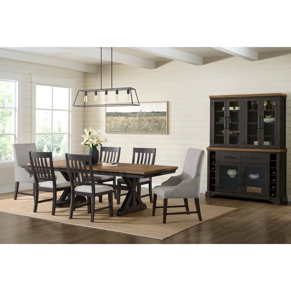 Back. Picket House Furnishings - Johnshaven Dining Host Chair with Light Grey Fabric in Espresso - Espresso.