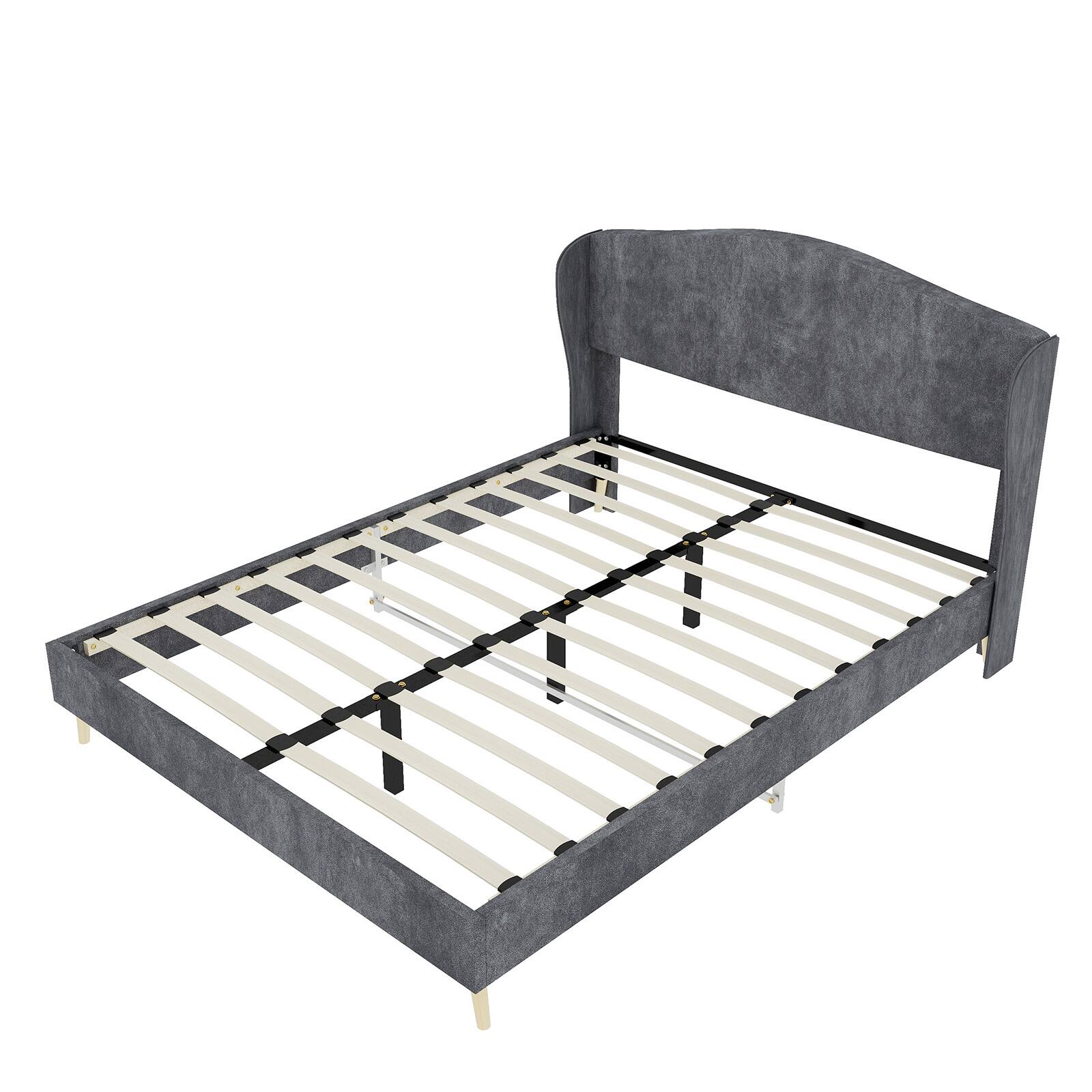 Angle. Loheer - Loheer Gray Velvet Upholstered Bed Frame Full Size Sturdy Platform - Grey.