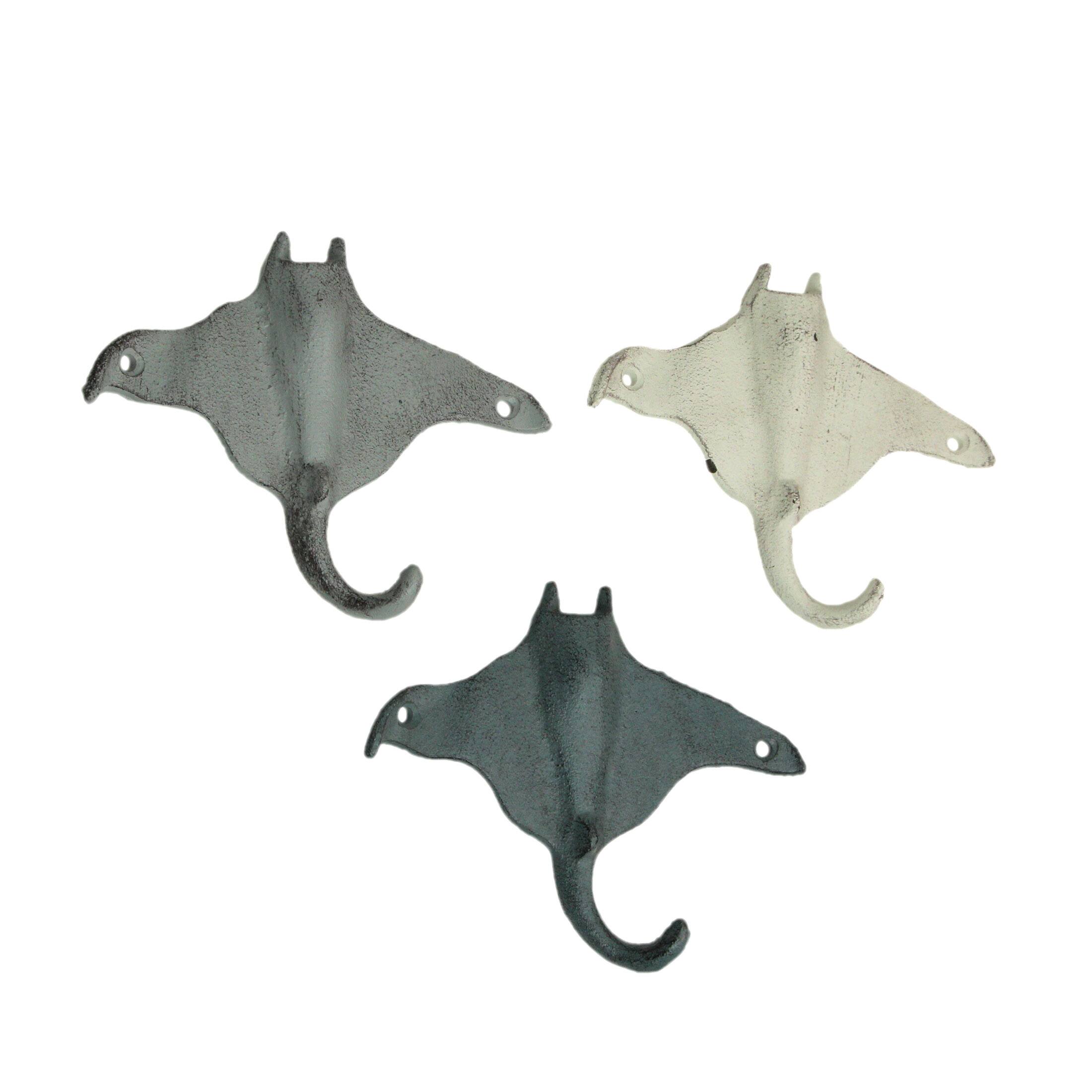 Alt View 1. Zeckos - Set of 3 Stingray Wall Hooks - 6.25" - Blue, Gray, White - Coastal Decor - Multicolored.