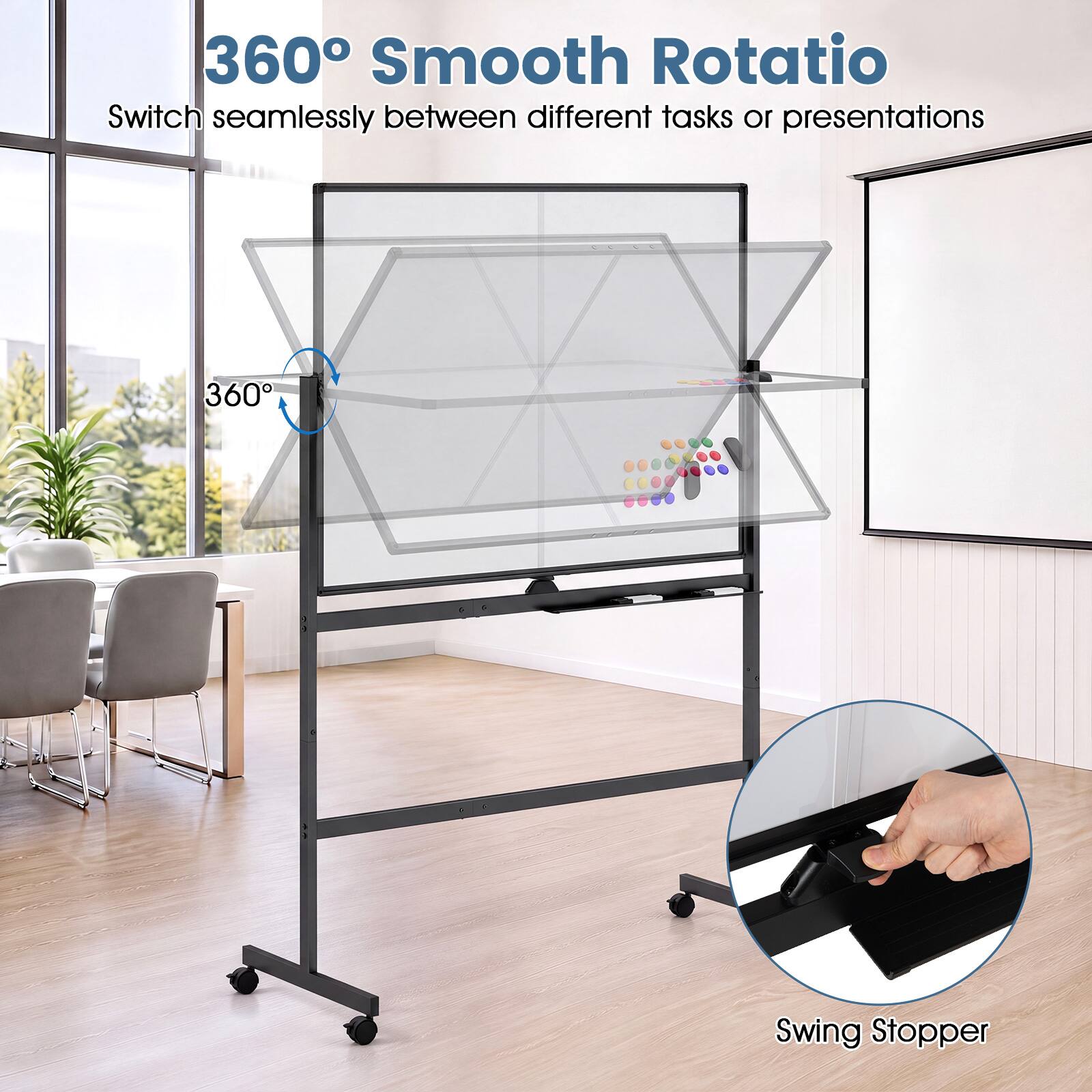 360° Smooth Rotation  
Switch seamlessly between different tasks or presentations  

360° Swing Stopper