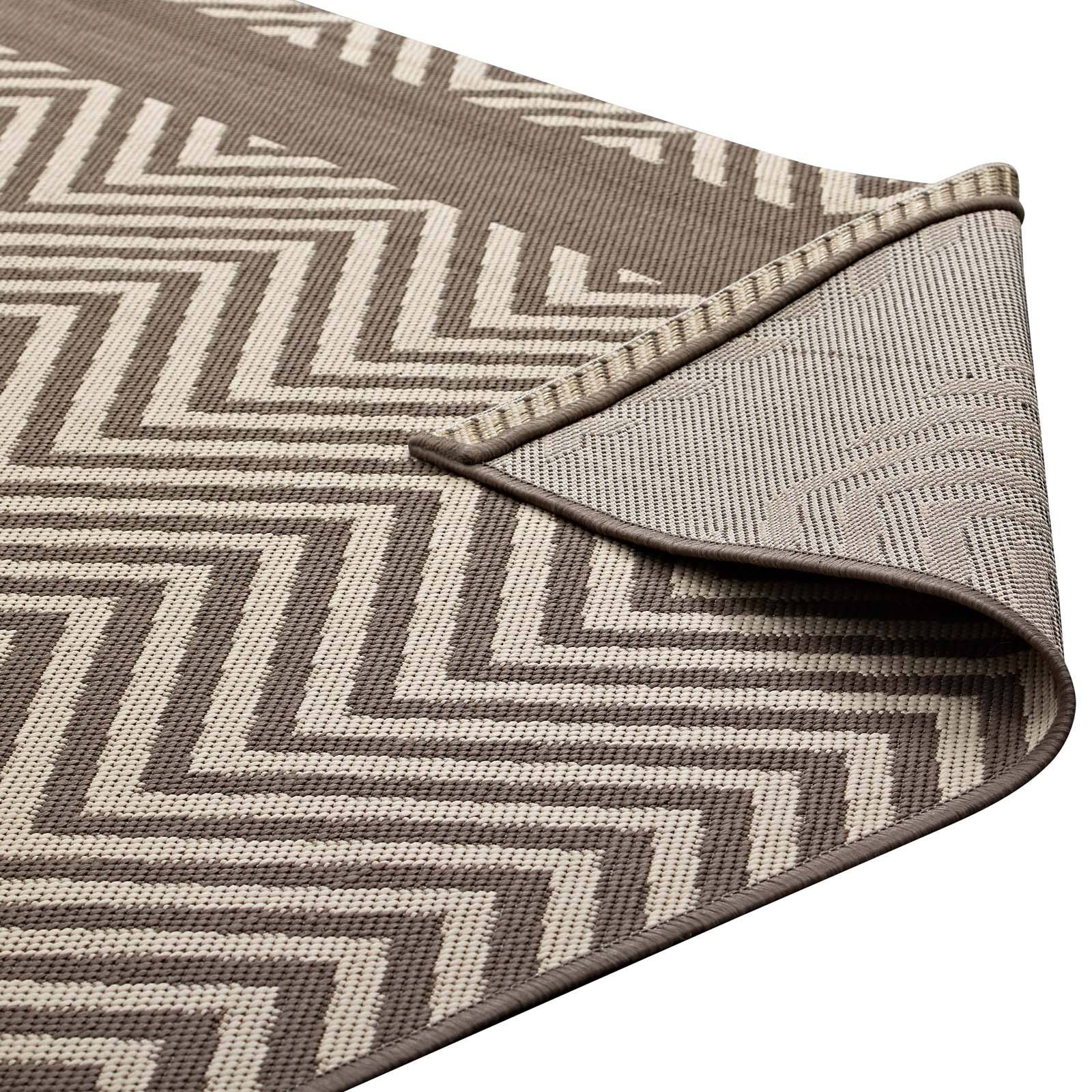 Alt View 3. Modway - Optica Chevron With End Borders Indoor and Outdoor Area Rug - Light and Dark Beige.