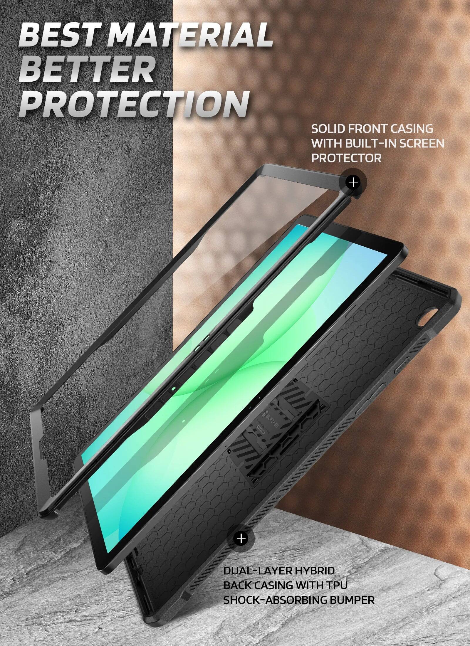 BEST MATERIAL BETTER PROTECTION  
SOLID FRONT CASING WITH BUILT-IN SCREEN PROTECTOR  
+  
DUAL-LAYER HYBRID BACK CASING WITH TPU SHOCK-ABSORBING BUMPER