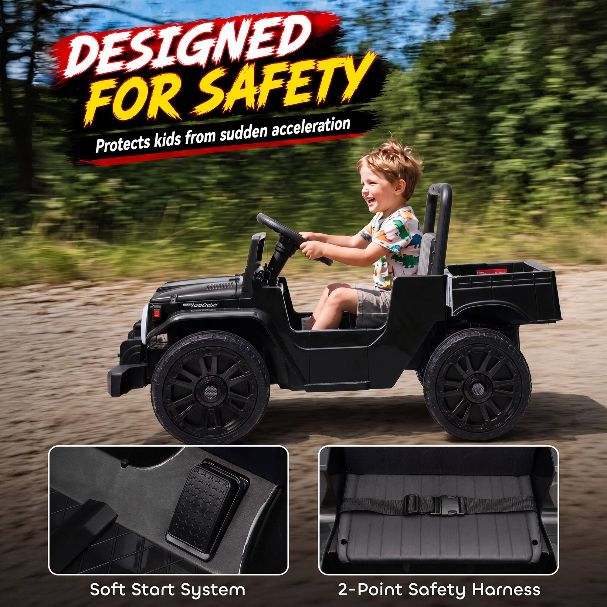 DESIGNED FOR SAFETY  
Protects kids from sudden acceleration  

Lono Cruiser DESIGHT  

Soft Start System  
2-Point Safety Harness