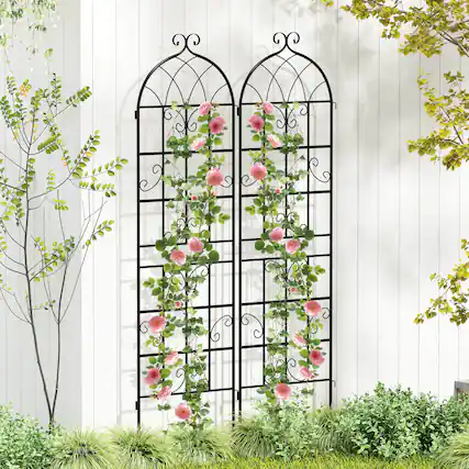 Front. Costway - Costway 2 Pack 71" x 20" Heavy-Duty Metal Garden Trellis,Metal Coating Patio for Outdoor - Black.