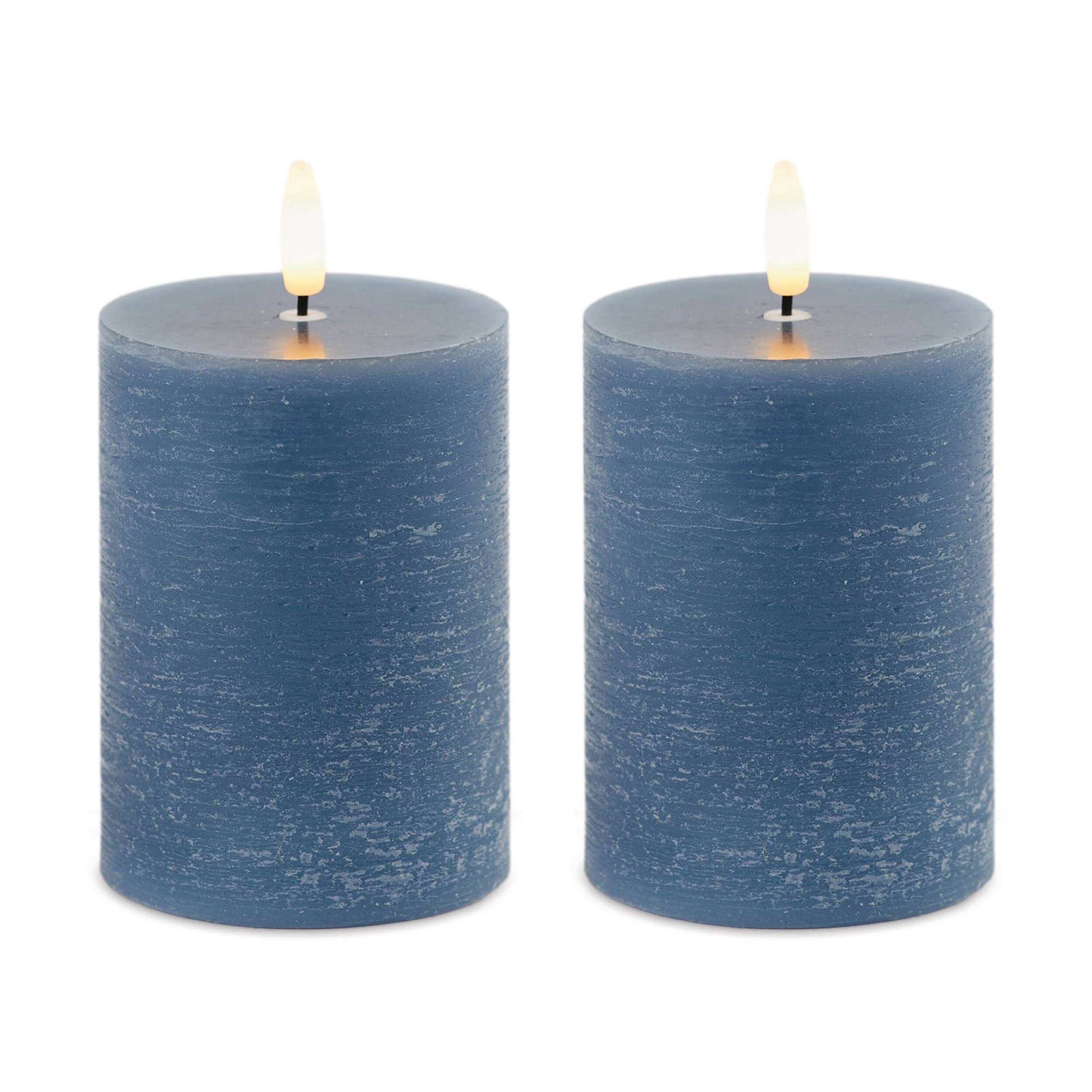 Angle. BreeBe - FIA Wick Blue Pillar Candle (Set of 2) - Blue.