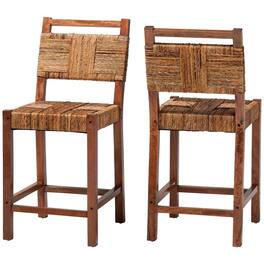 bali & pari - Chabela Seagrass Counter Stool Set of 2 - Solid Mango Wood Frame with Woven Seat and Backrest, Rustic Boho Style - Natural Brown/Light Brown