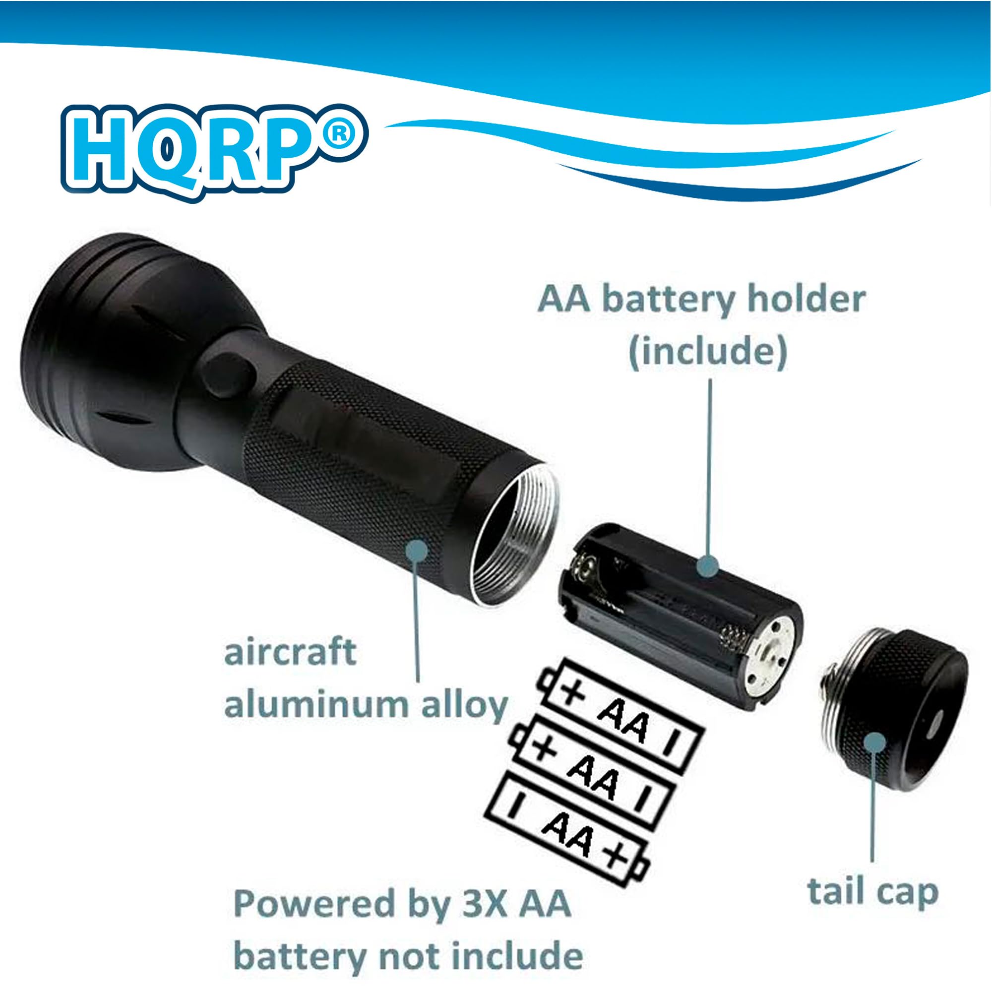 HQRP AA battery holder (include) aircraft aluminum alloy + AA I + AA I I AA + Powered by 3X AA battery not include tail cap