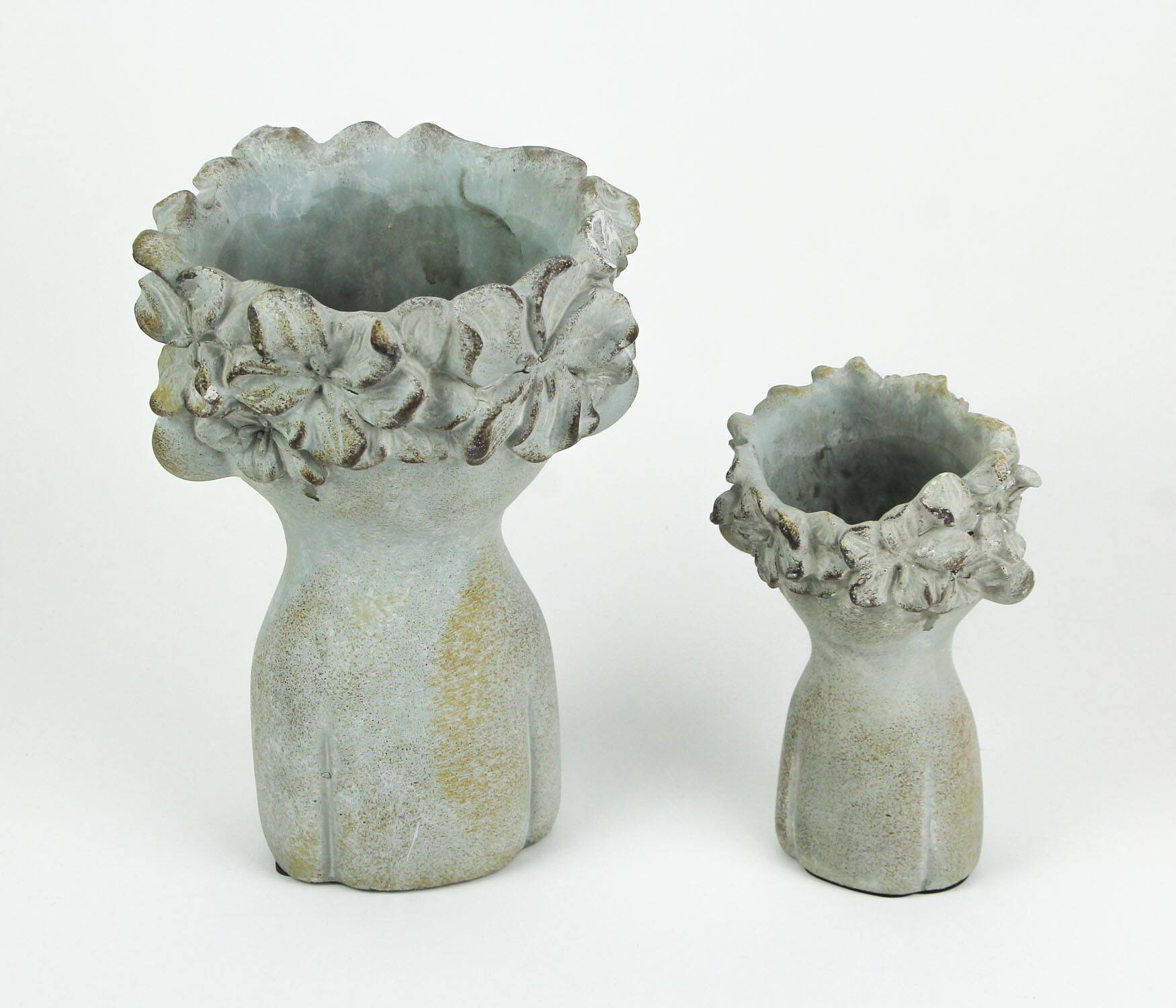 Alt View 2. Mayrich Company - Pair of Pucker Up Kissing Face Weathered Finish Concrete Head Planters Small and Large Outdoor Décor - Grey.