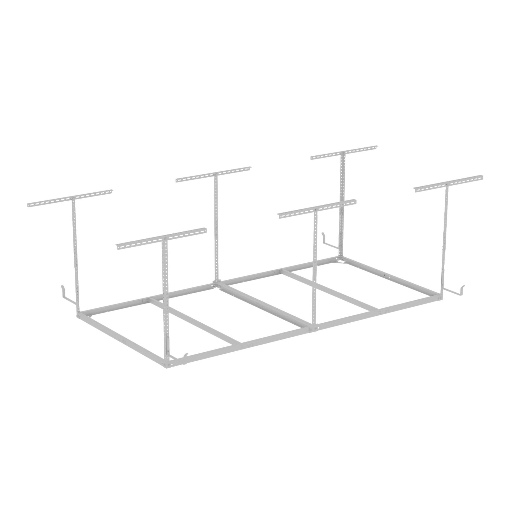 Angle. Fleximounts - OHK Frame-Only Series 48 in. W x 96 in. D x 22-40 in. H Ceiling Mounted Overhead Garage Storage Rack with Hooks - White.