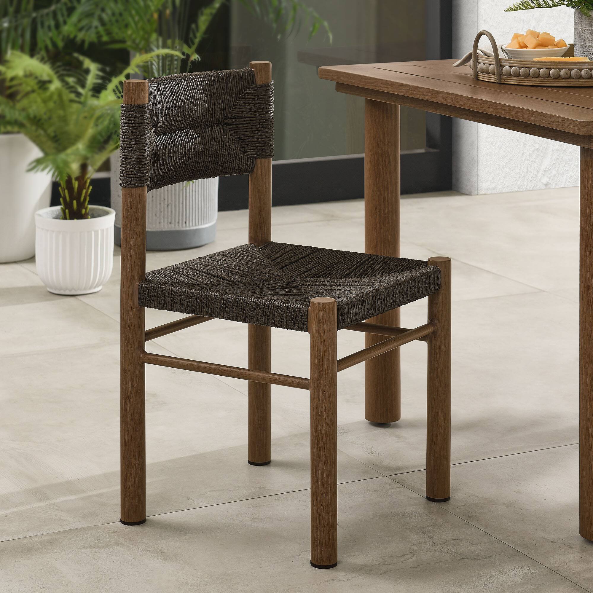 Alt View 1. Modway - Parkland Outdoor Patio Rattan and Aluminum Dining Side Chairs Set of 2 by Modway - Walnut.