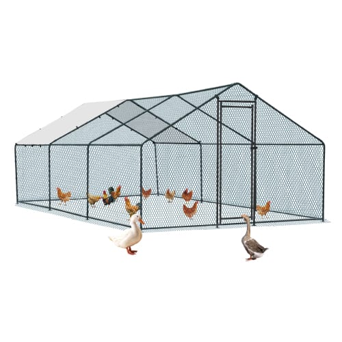 Winado - 10x20x6.6FT Large Metal Poultry Cage for Chicken Run, Walk-in Chicken Pen with Waterproof Cover for Garden Outdoor Yard - Black