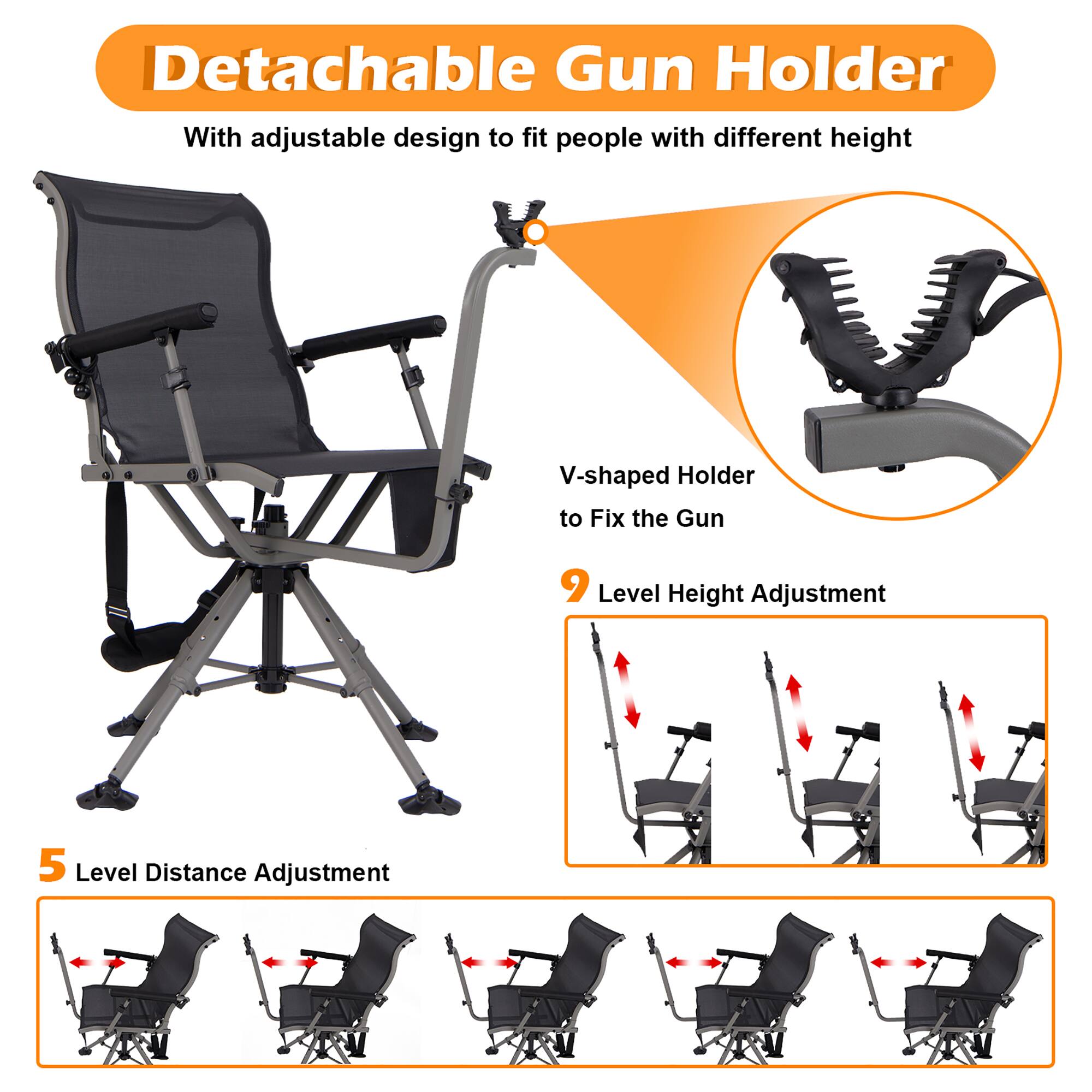 Detachable Gun Holder  
With adjustable design to fit people with different height  

V-shaped Holder to Fix the Gun  

9 Level Height Adjustment  

5 Level Distance Adjustment