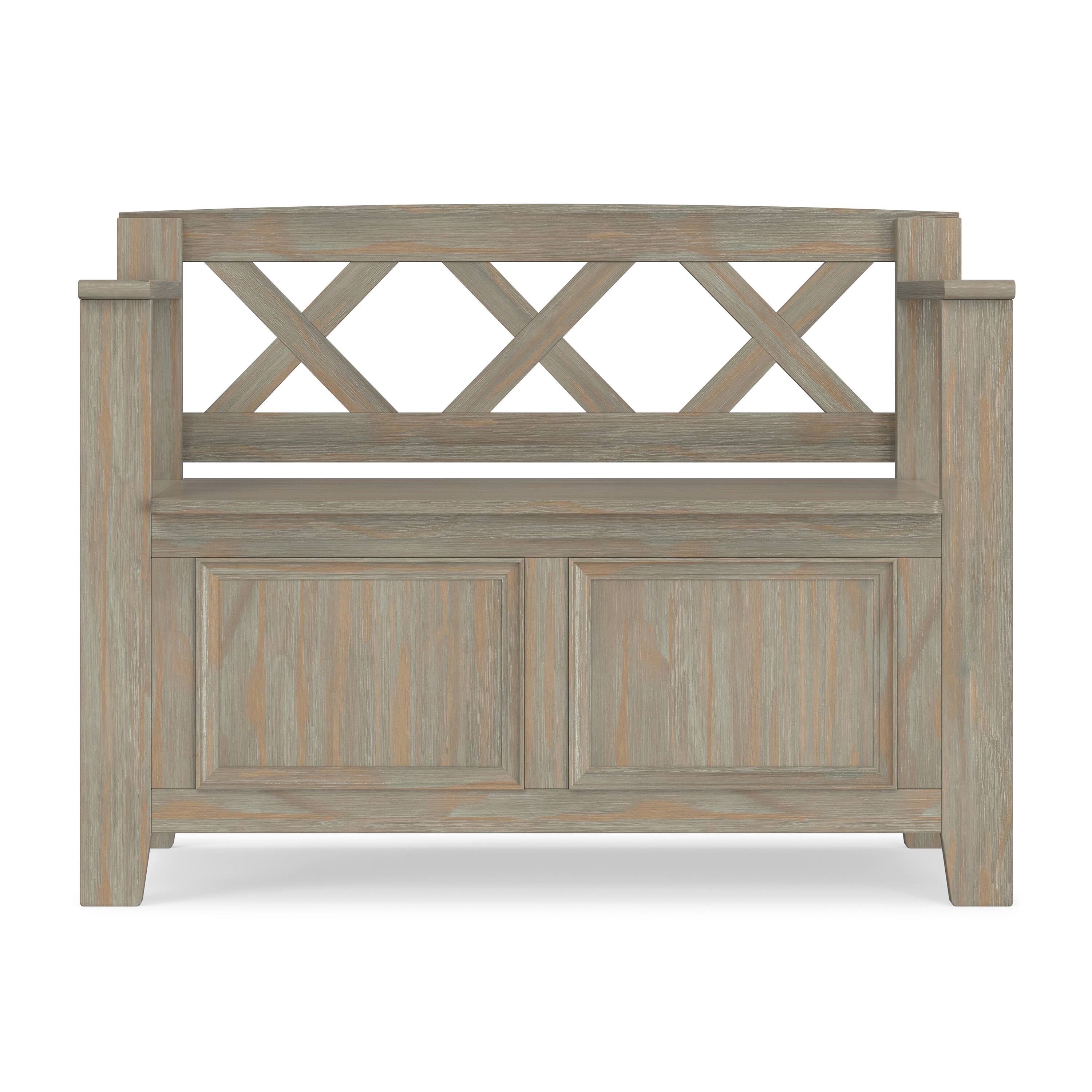 Left. Simpli Home - Amherst Solid Wood 36 inch Wide Transitional Entryway Storage Bench in Distressed Grey - Distressed Grey.