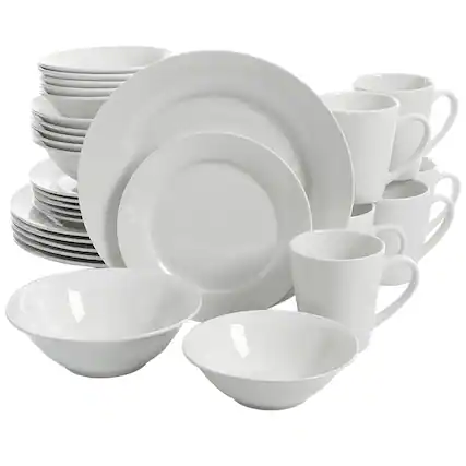 Front. Gibson - Gibson Home Noble Court 30 Piece Ceramic Dinnerware Set in White - White.