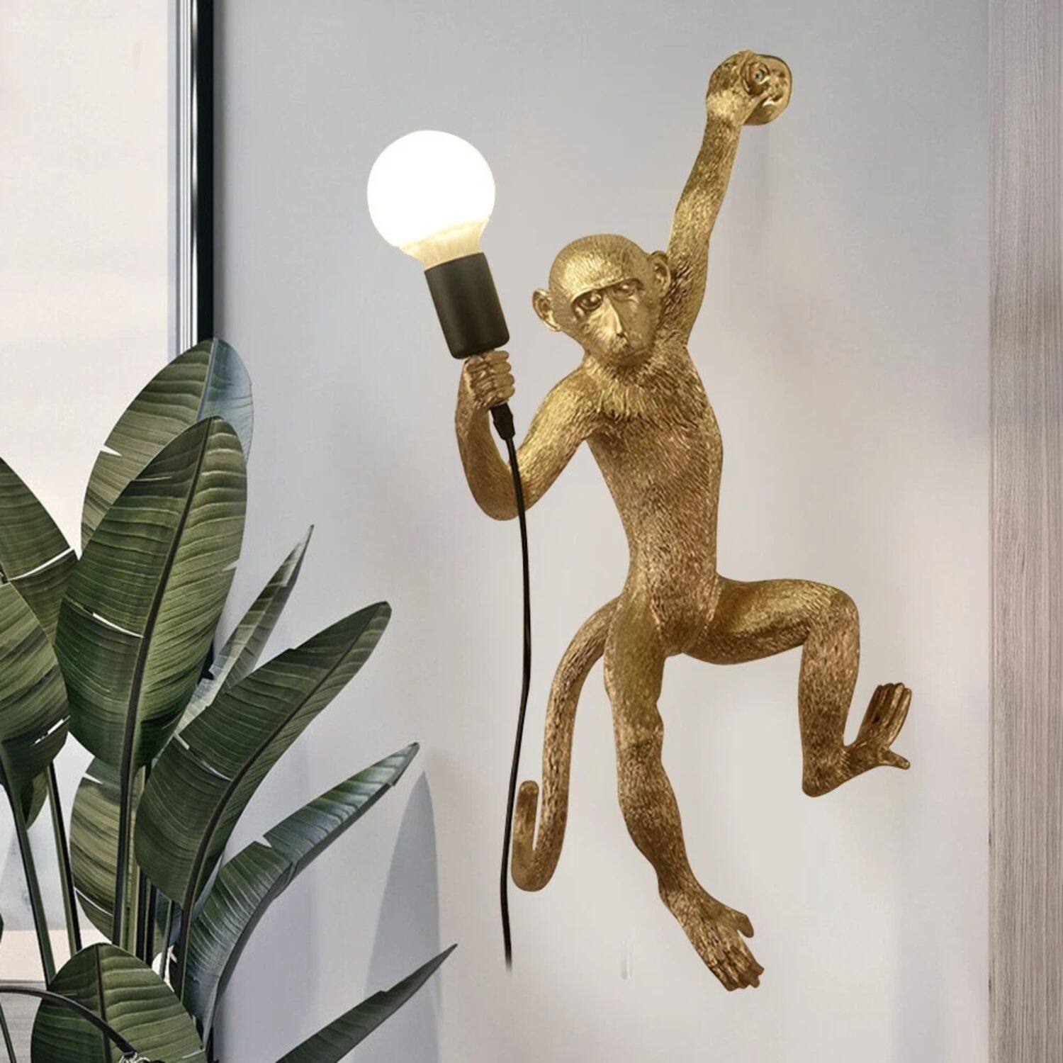 Left. Stock Preferred - Vintage Monkey Wall & Table Lamp-Wall - Gold.