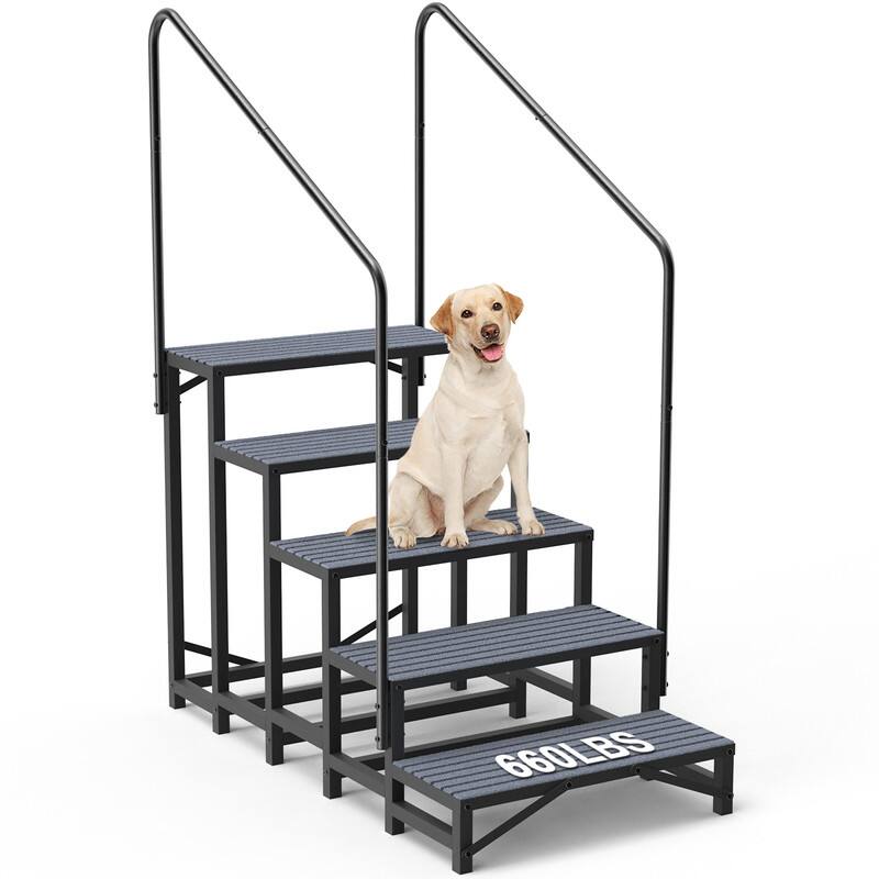 Front. FODINGHILL - 5-Step Heavy-Duty RV Stairs with Dual Handrails, 660 lbs Load & Non-Slip Mats for Campers, Trailers, Hot Tubs - Black.