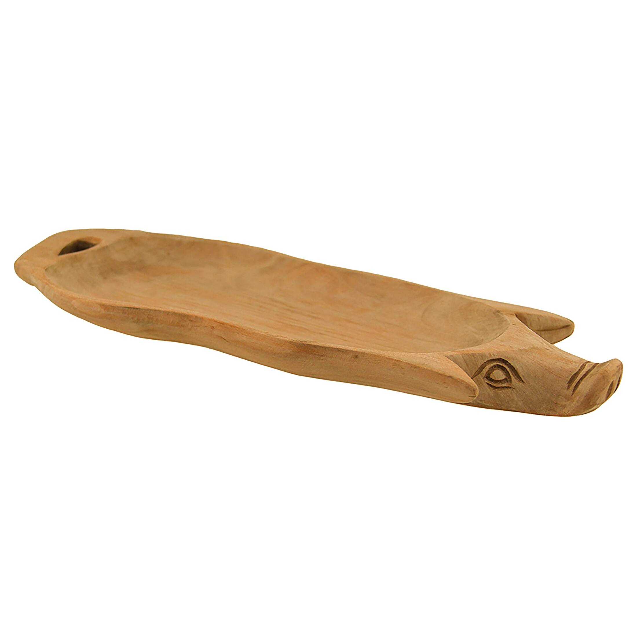 Alt View 1. Zeckos - Hand Carved Pig Shaped Decorative Wooden Serving Tray 15 Inch - Brown.
