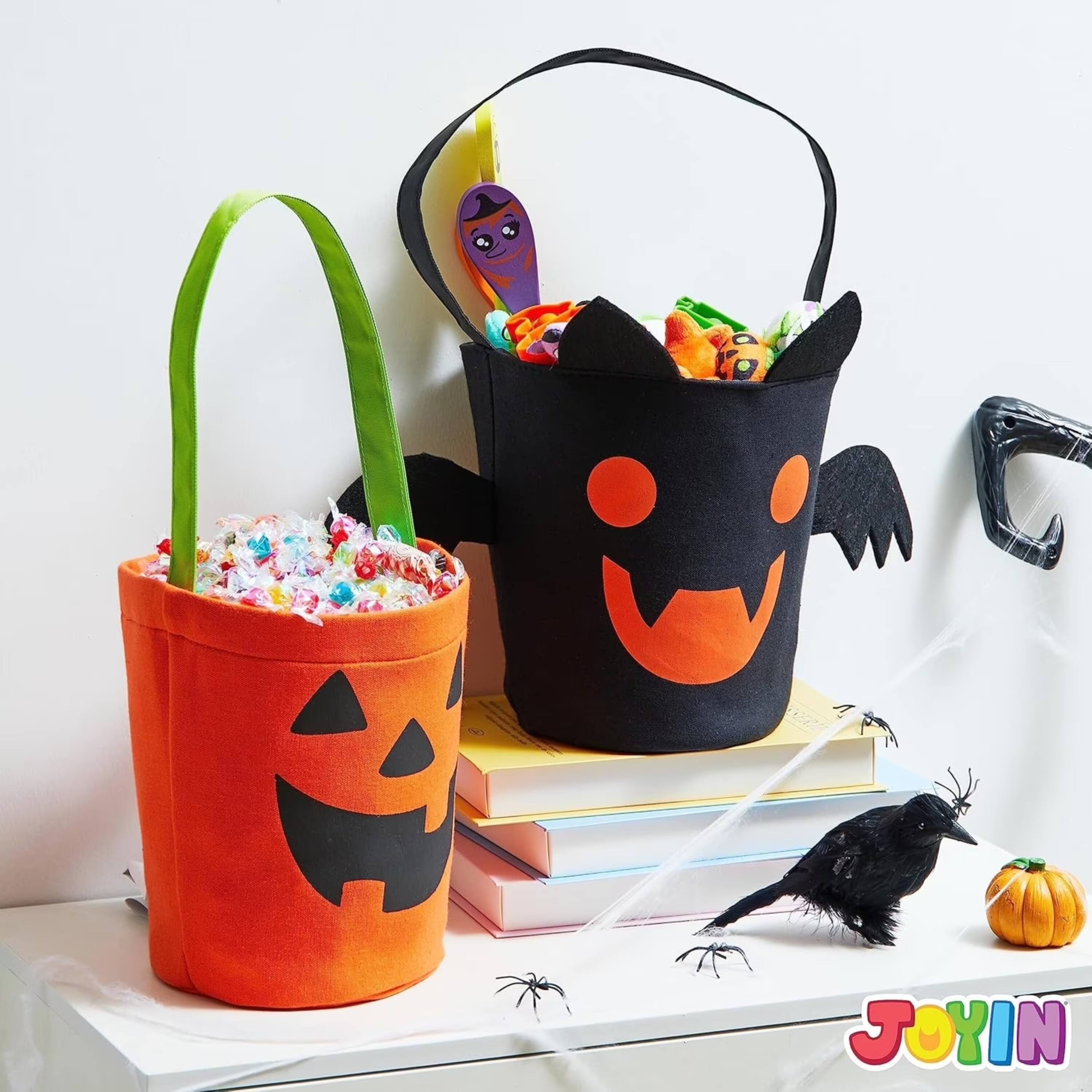 Alt View 1. Joyfy - 2 PCS Halloween Trick or Treat Bags, 6 X 9'' Orange Pumpkin Candy Bucket, Portable Felt Baskets Halloween Party Supplies - orange.