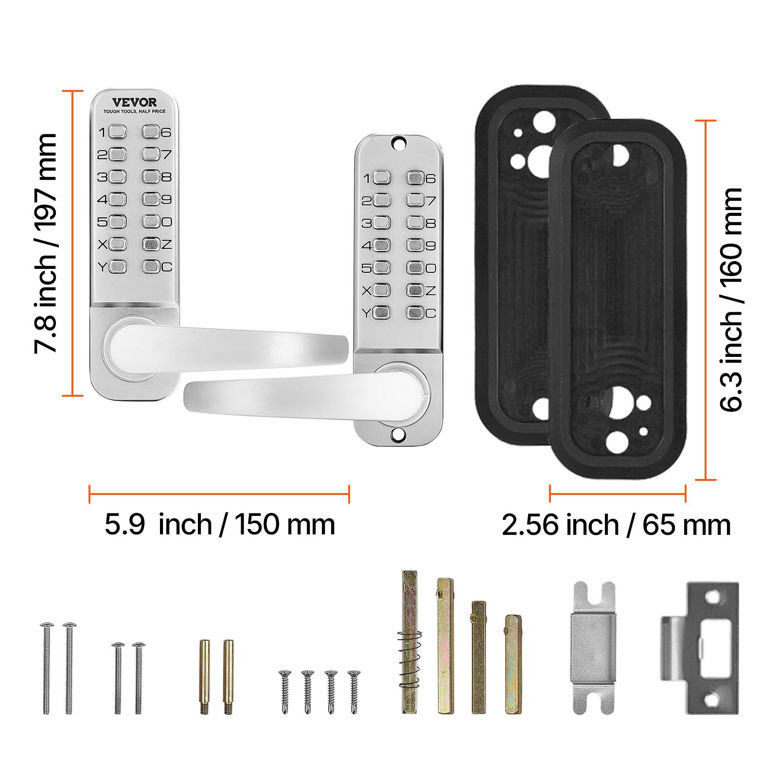 7.8 inch / 197 mm  
6.3 inch / 160 mm  
5.9 inch / 150 mm  
2.56 inch / 65 mm
