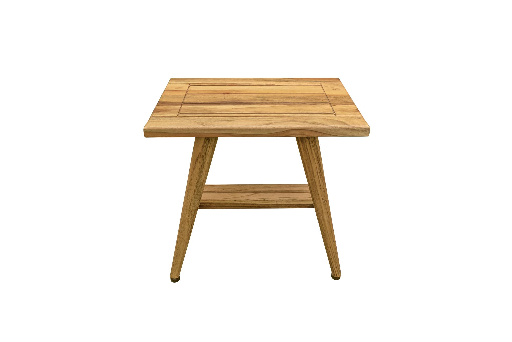 Left. EcoDecors - EcoDecors® Mid-Century Modern 18" Teak Wood Shower Bench in Natural Finish - EarthyTeak.