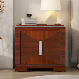 Loheer - Mid-Century Modern Nightstand, Two Drawer Storage, Twenty-Four Inch Wide - Dark Brown