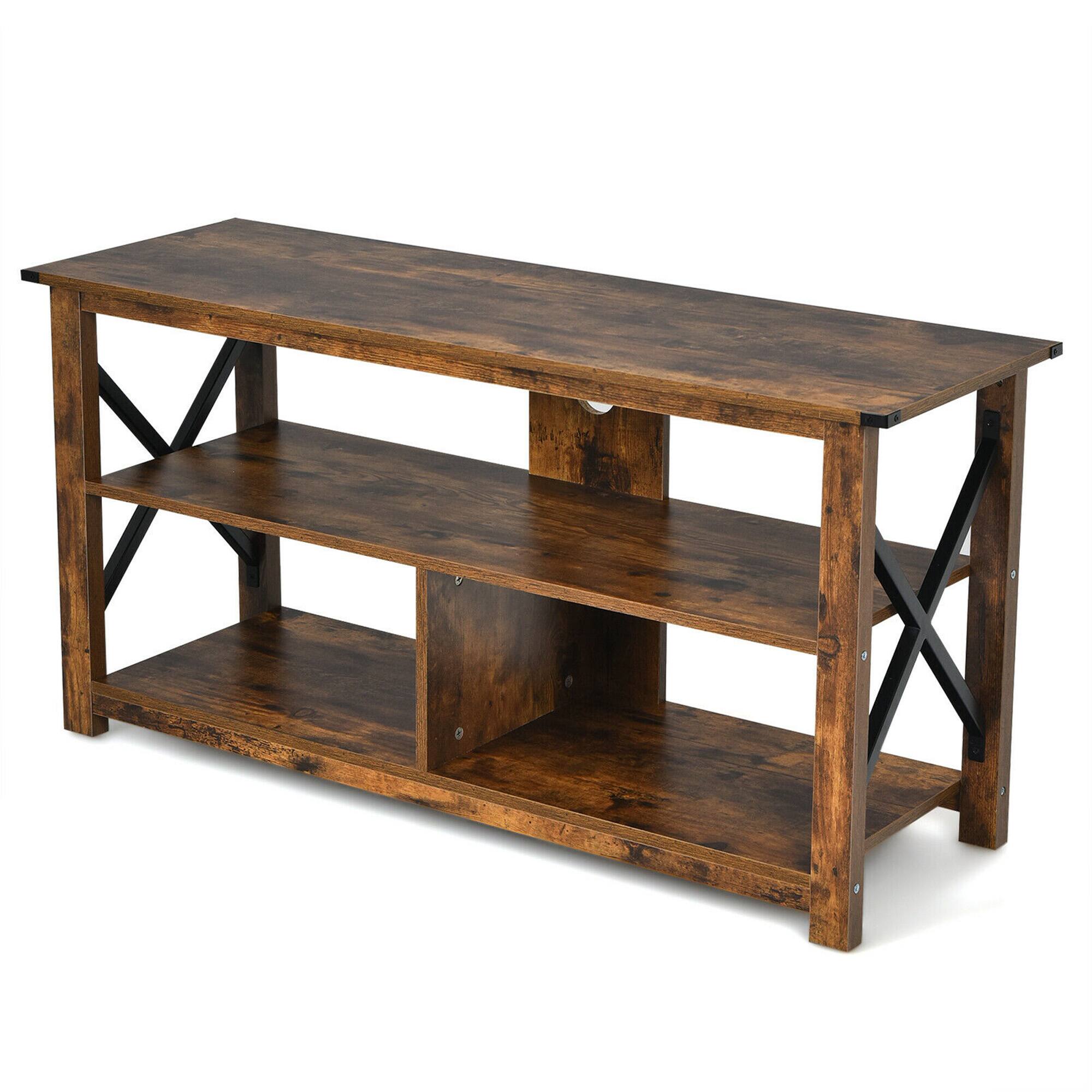 Alt View 9. Gymax - Gymax Modern Farmhouse TV Stand Entertainment Center for TV's up to 55'' w/Open Shelves - Rustic Brown.