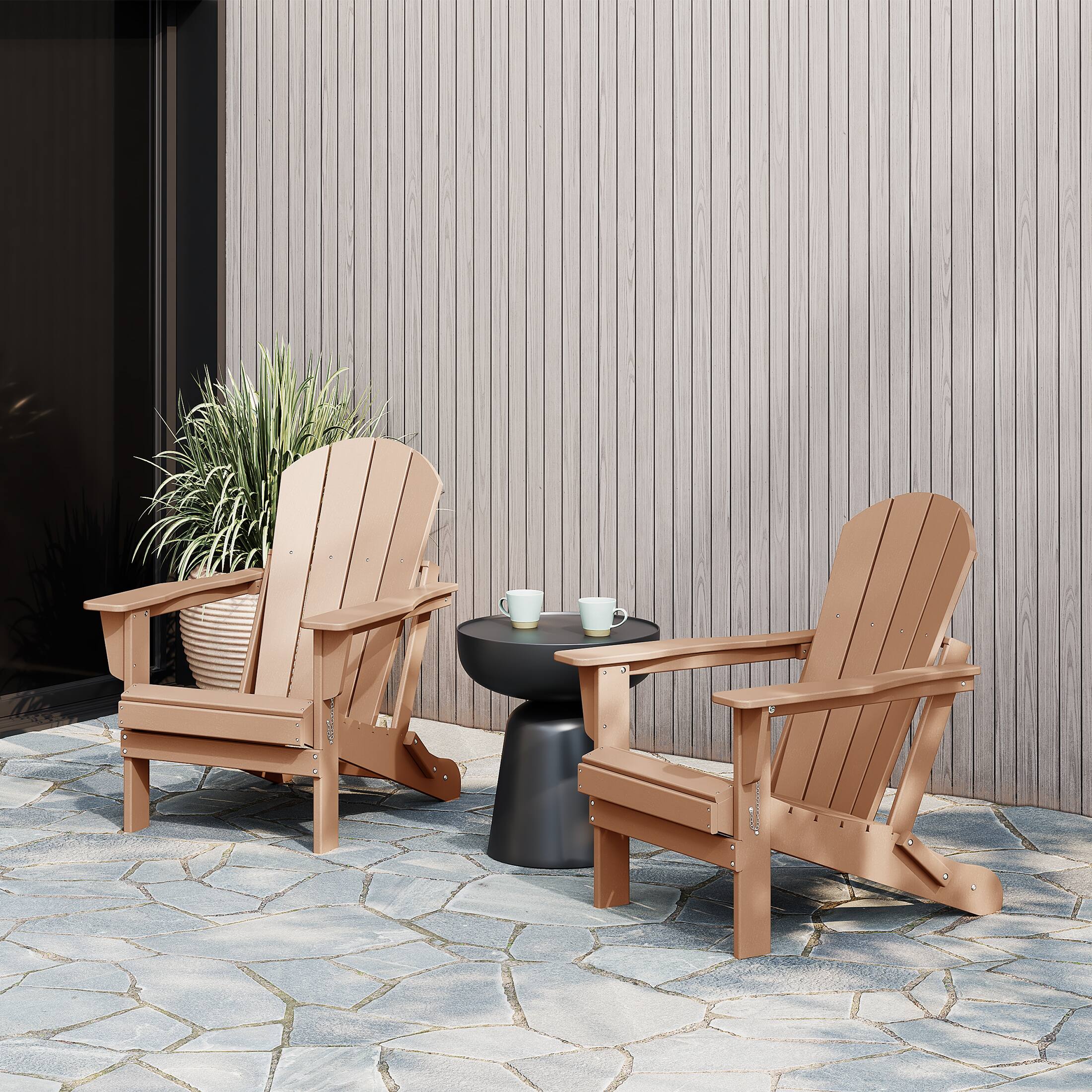 Angle. WestinTrends - WestinTrends Malibu Outdoor HDPE Folding Poly Adirondack Chairs (Set of 2) - Teak.