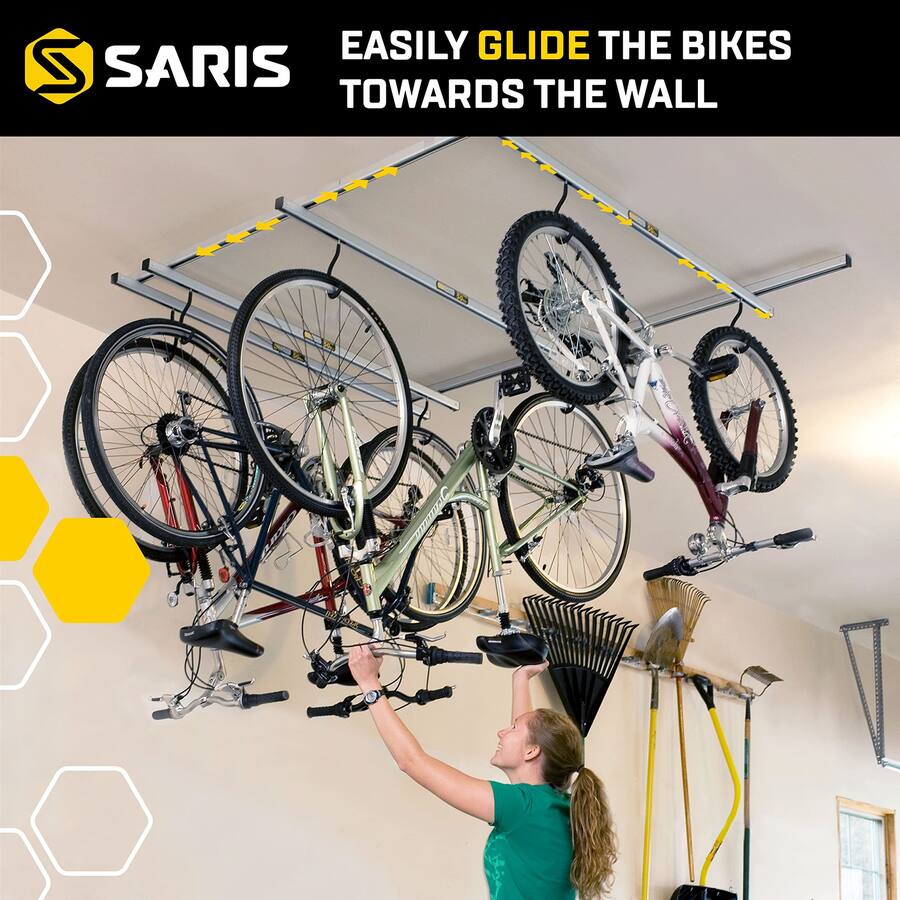 Bike Slide Rack Ceiling Saris Cycle Glide Ceiling Bike Rack 4 Bike Capacity Bike Hanging System ...