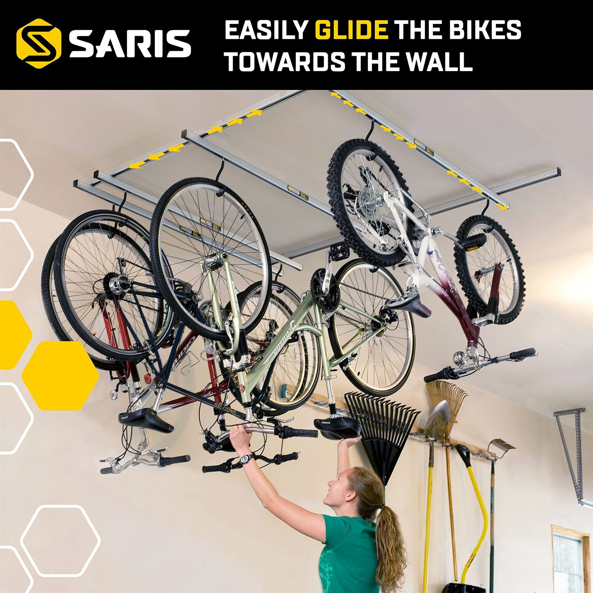 EASILY GLIDE THE BIKES TOWARDS THE WALL