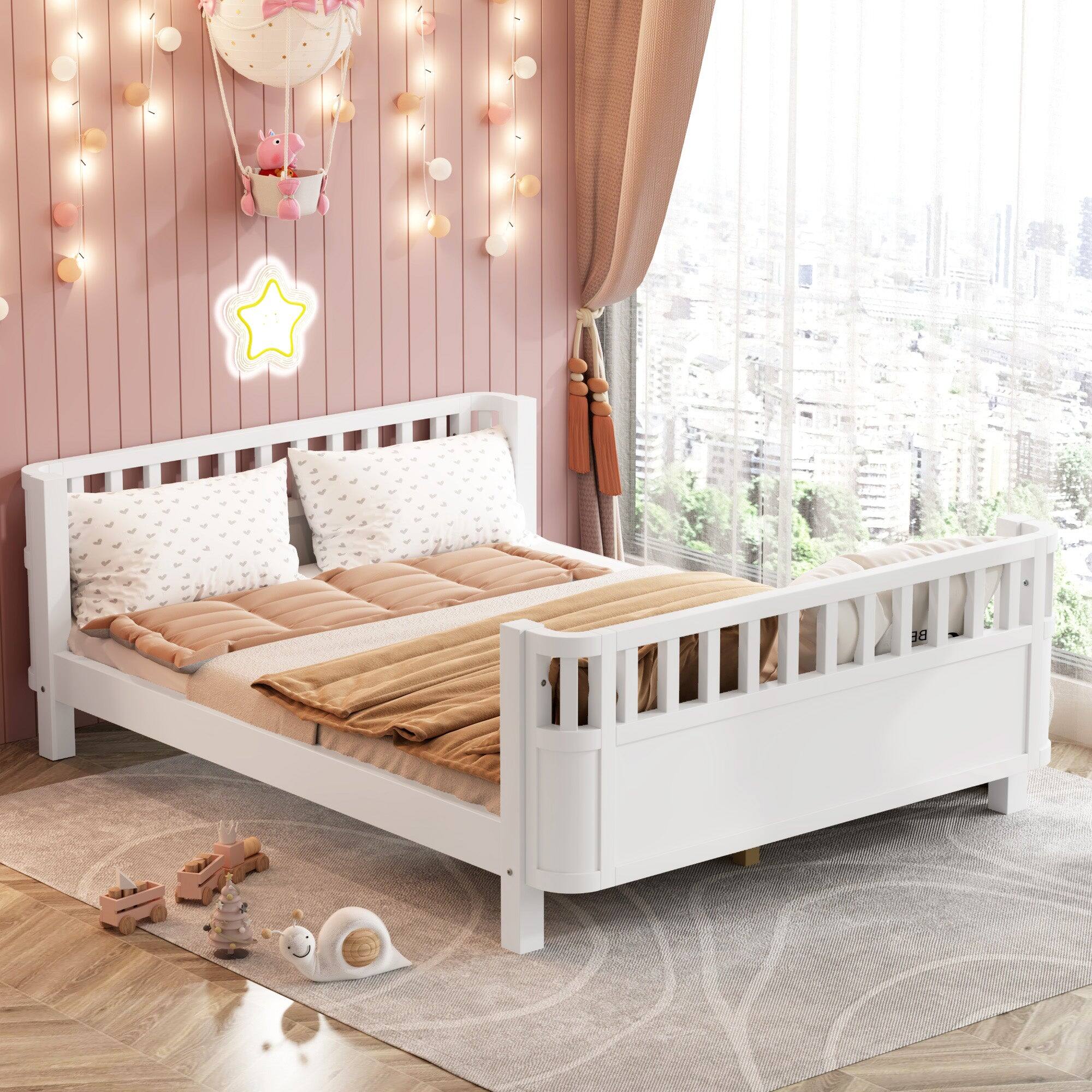 Alt View 2. Boyel Living - Full Size Wood Platform Bed for Kids with Low Profile and Safety Rails, White (Patented Design) - White.