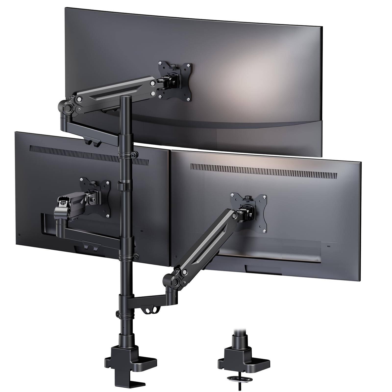 Front. Earthley Blooms - Triple Monitor Mount 17 Screens Heavy Duty Arm Desk Ultrawide Monitors Fully Adjustment Max Load Per Screen - Default.