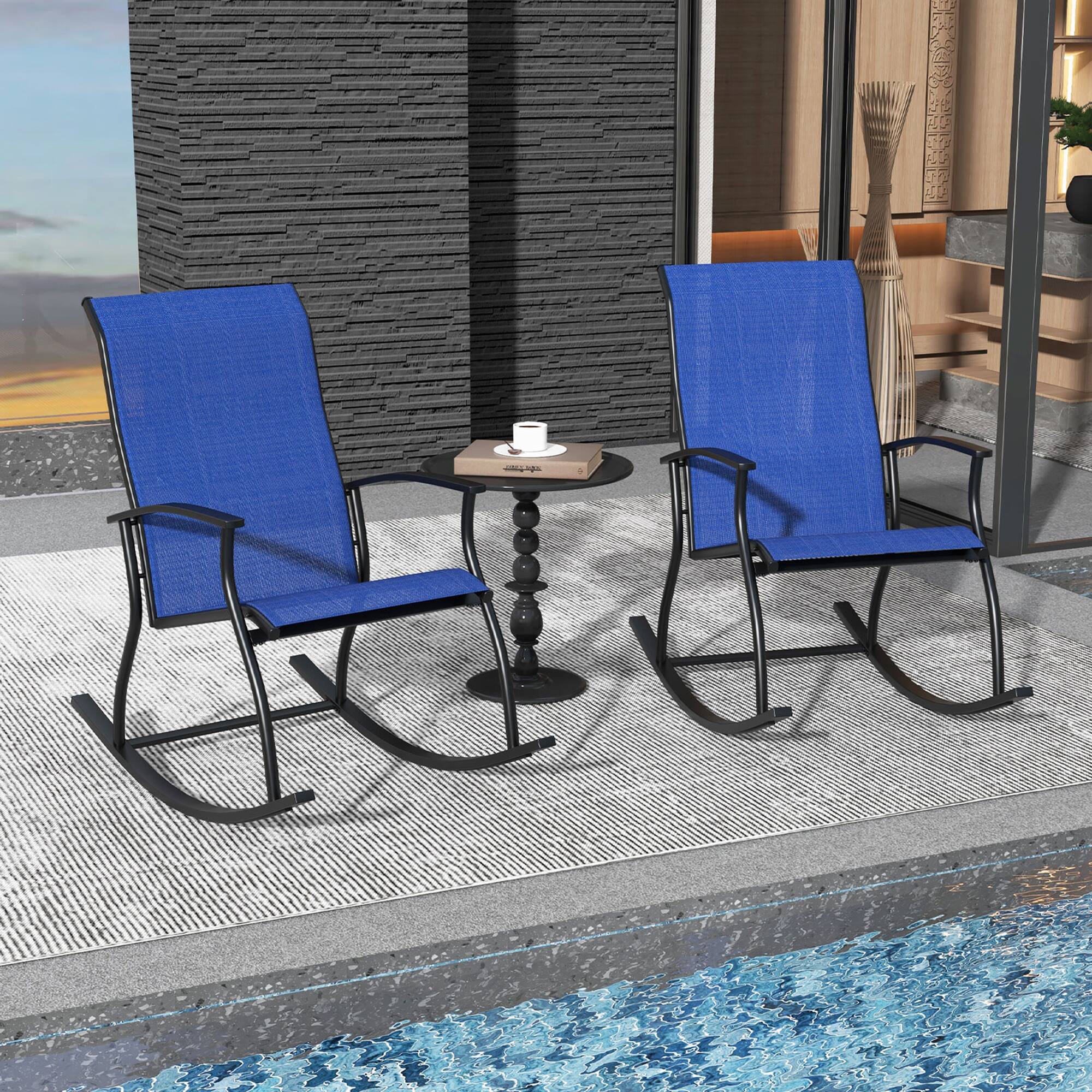 Alt View 3. Gymax - Gymax Set of 2 Outdoor Rocking Chair Patio Rocker w/ Breathable Fabric Navy - Navy + Black.