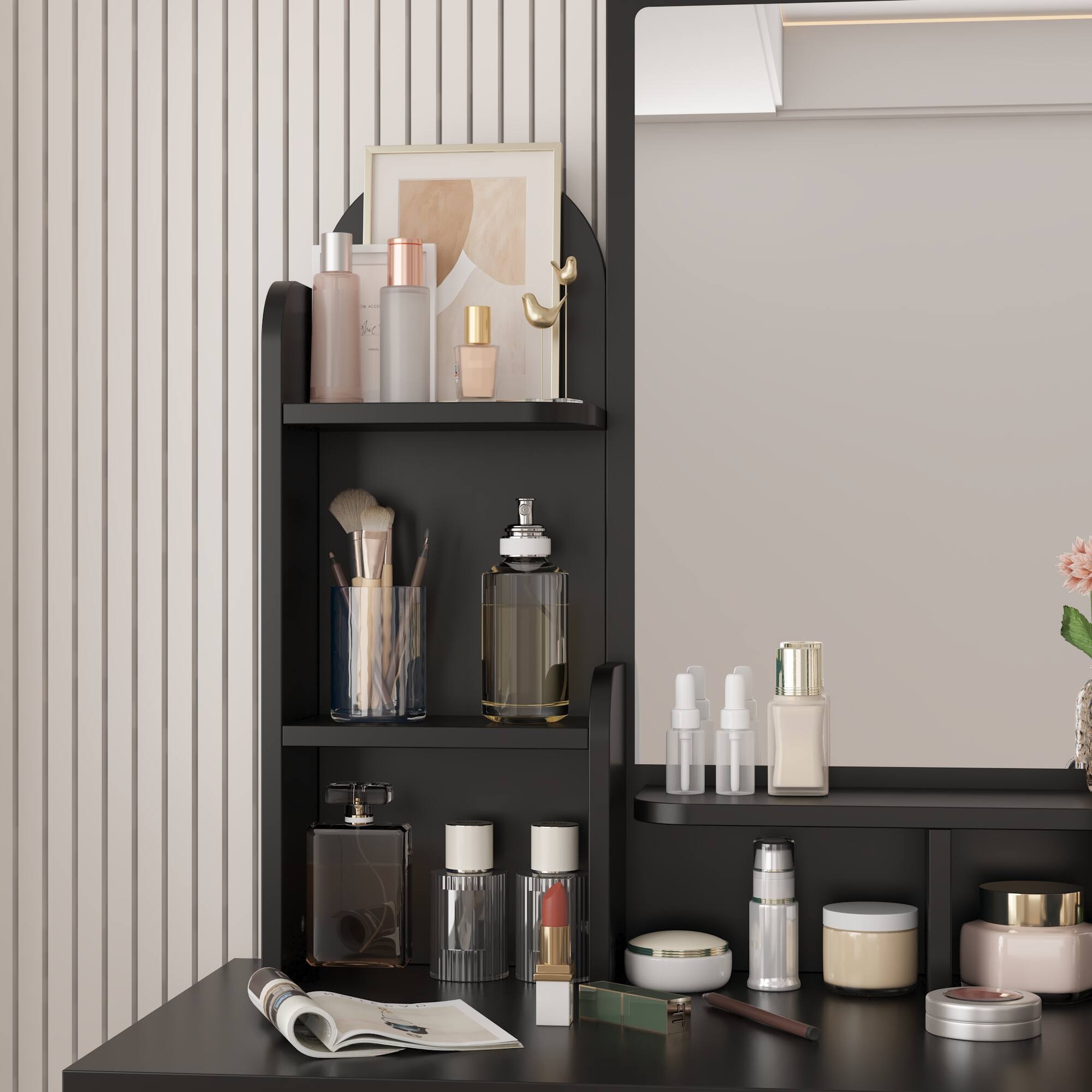 Alt View 2. Famapy - Vanity Table with Stool Organized Dresser Beauty Station for Your Daily Routine - Black.