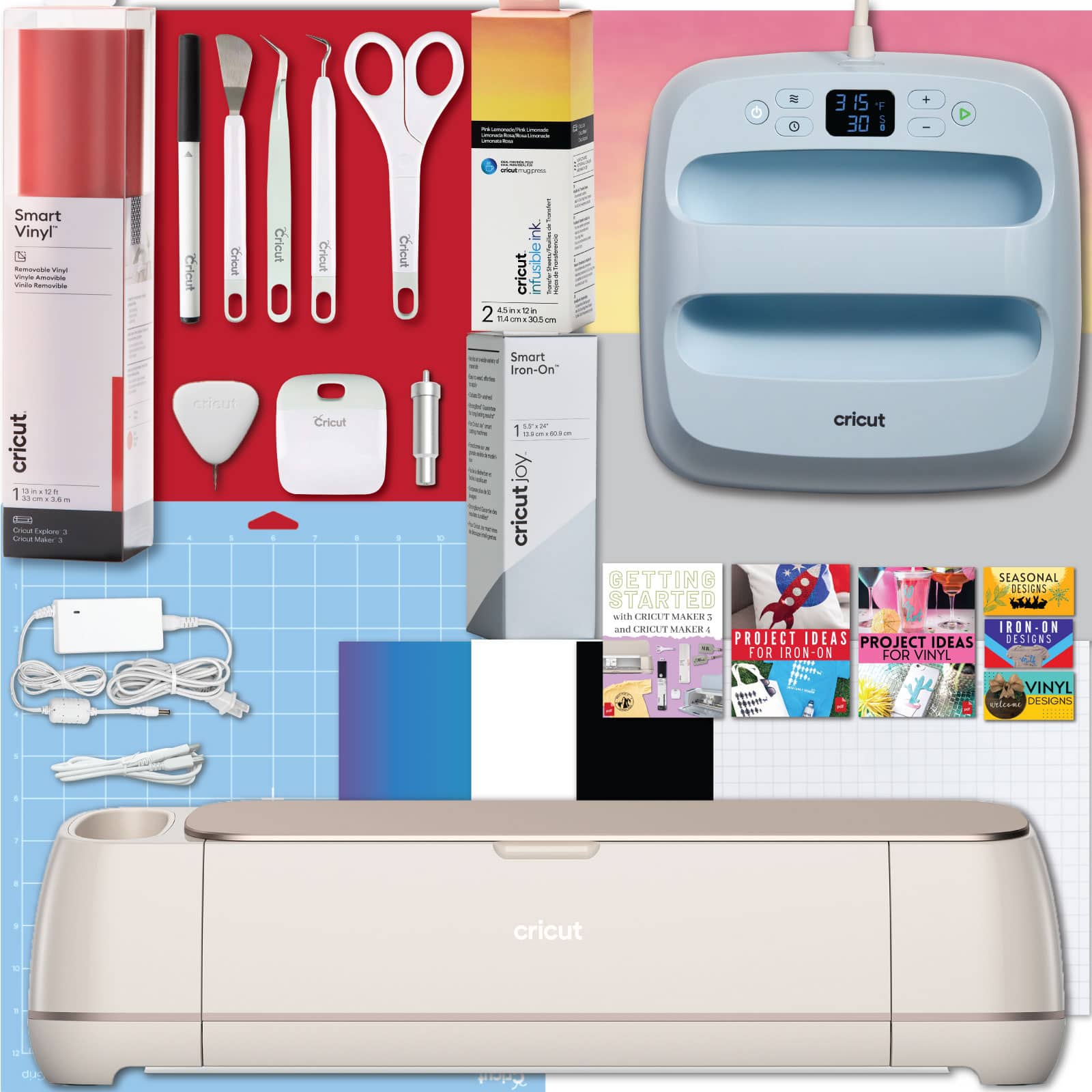 Cricut - Maker 4 with Easy Press 3 Machine and Heat Transfer Vinyl Combo Bundle