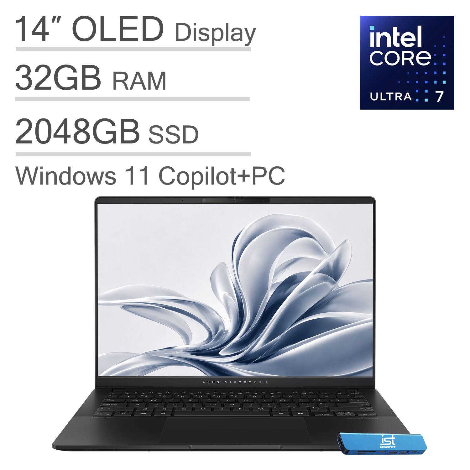 ASUS - Upgraded - Vivobook S 14 14" FHD+ 100% DCI-P3 OLED AI Laptop - Intel Core Ultra 7 258V - 32GB Memory - 2TB SSD - Copilot+ PC - Black