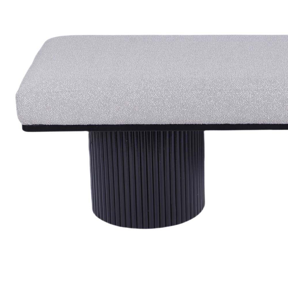 Alt View 3. Ropilly - Ropilly Light Grey Boucle Upholstered Bed End Bench with Black Chunky Legs, Contemporary Entryway Seating - Light Grey.