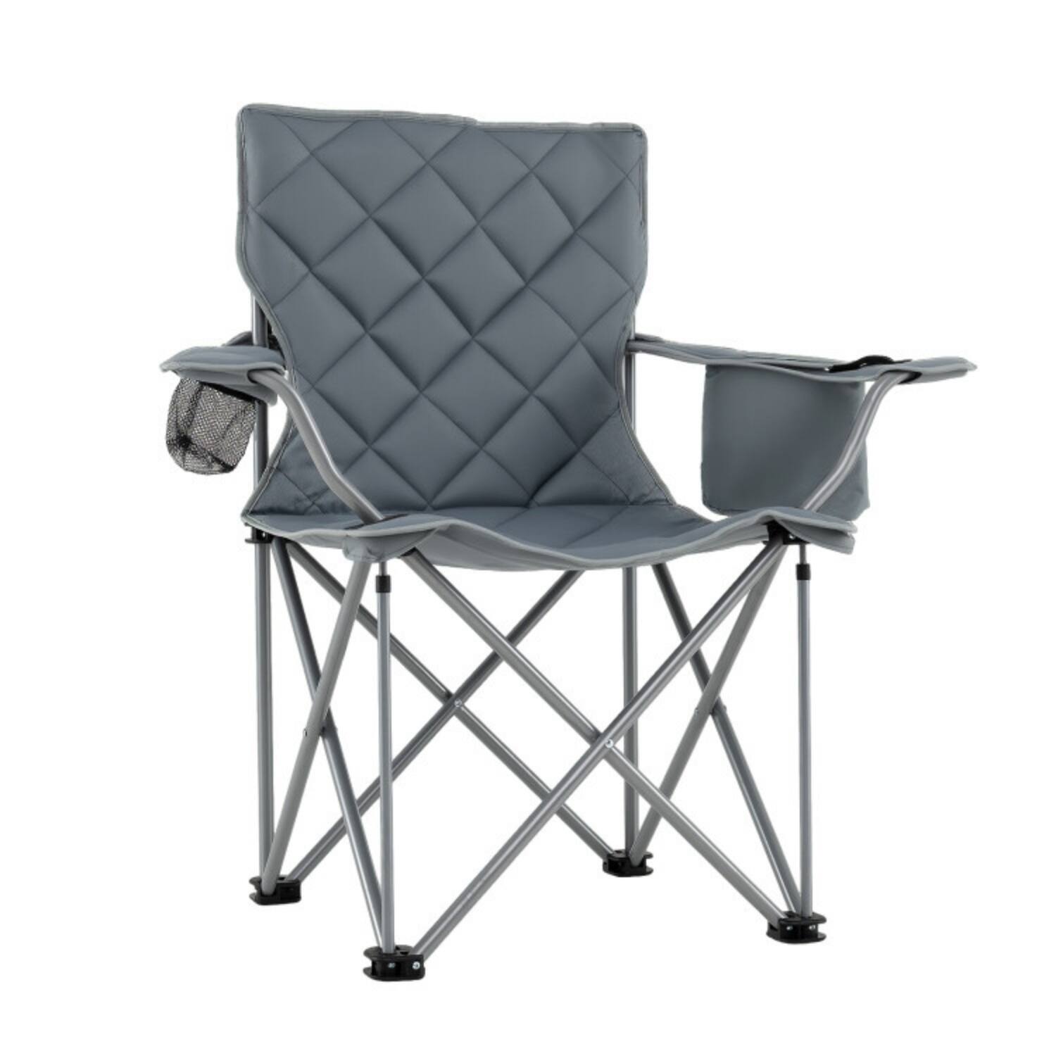 Alt View 5. Mondawe - Oversized Folding Camping Chair w Cooler Pouch & Cup Holder Heavy Duty 500 lbs Padded Armrests - Grey.