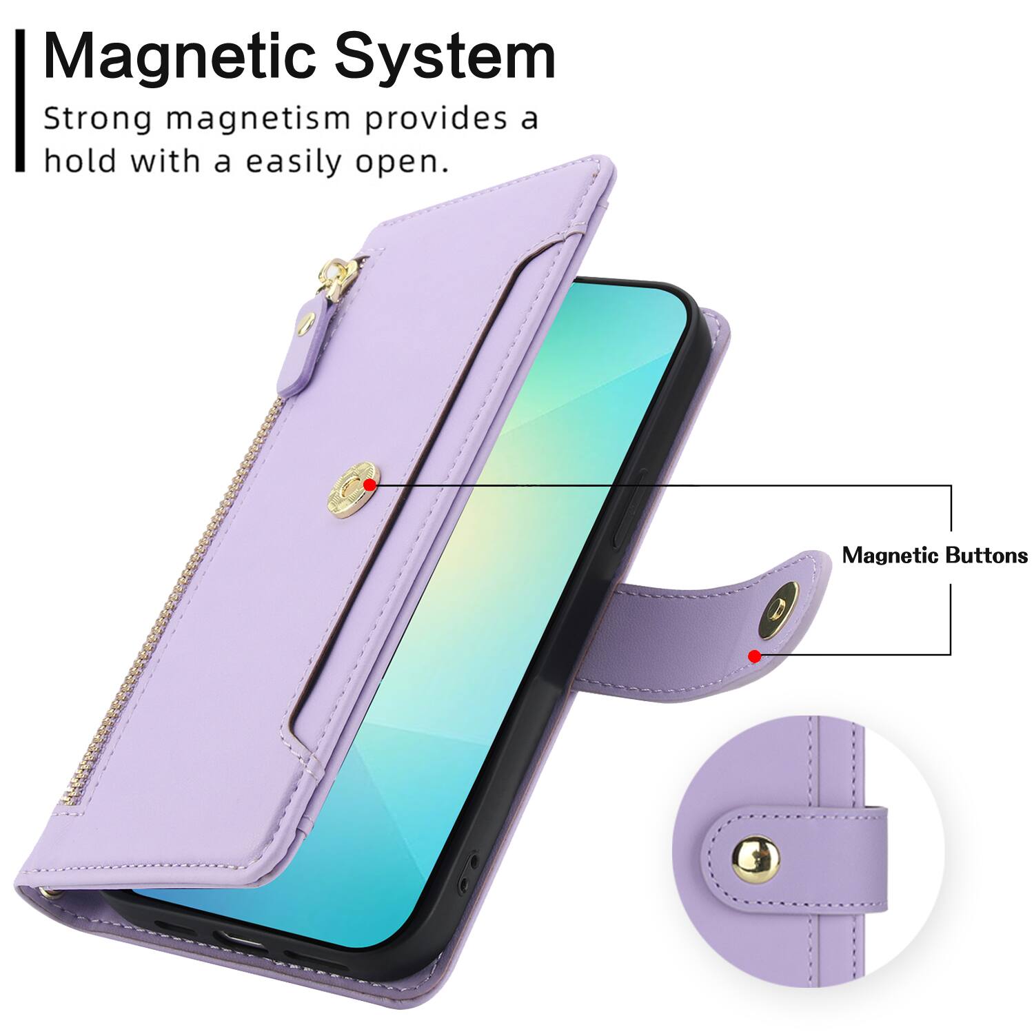 Magnetic System  
Strong magnetism provides a hold with an easily open.  
Magnetic Buttons