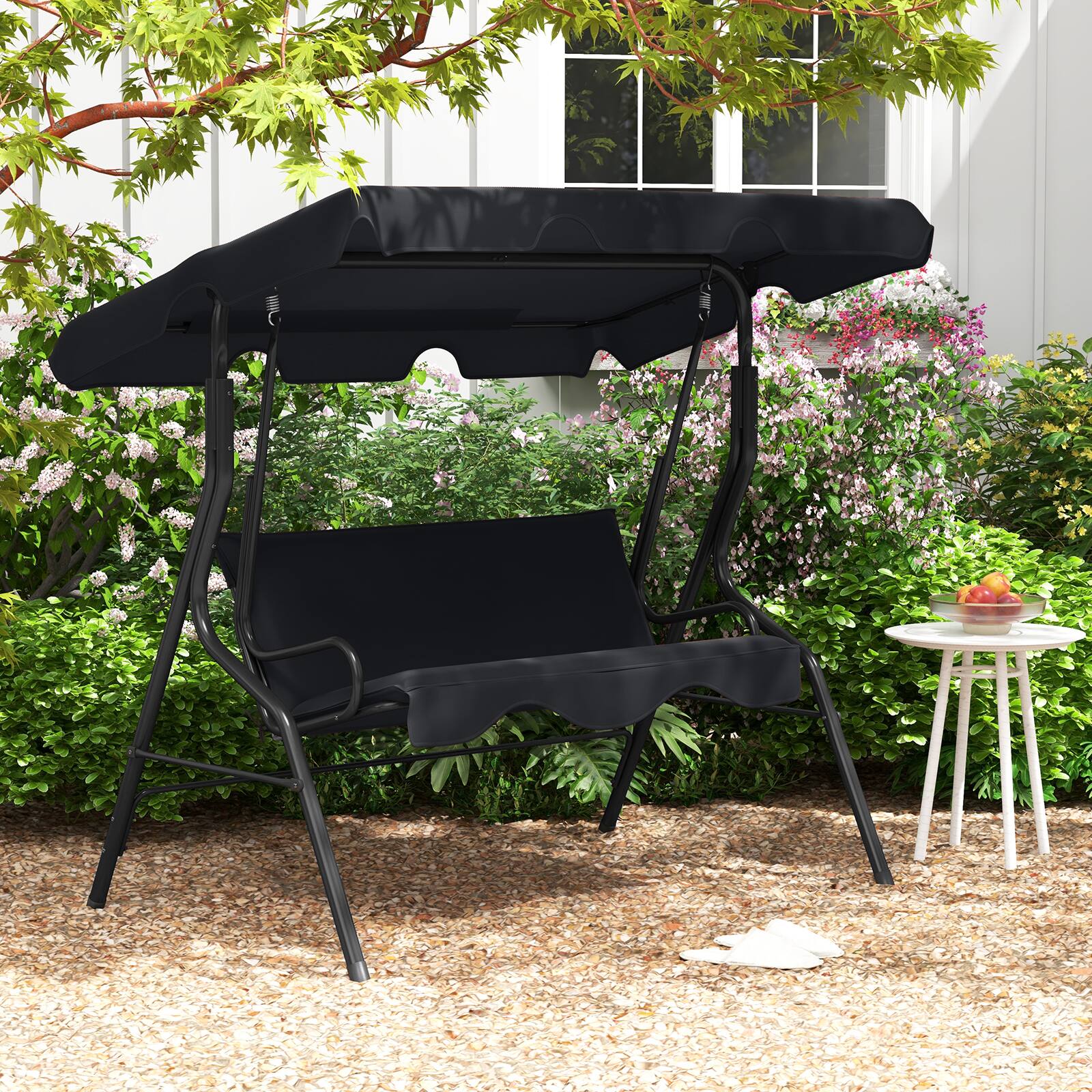 Alt View 1. Costway - Costway Patio 3 Seats Canopy Porch Swing Glider Hammock Cushioned Steel Frame Outdoor - Black.