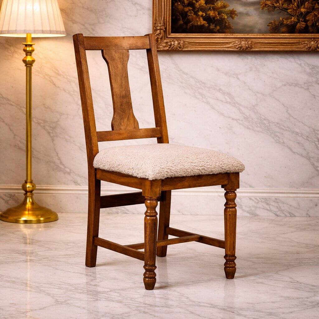 Alt View 5. Artisan Furniture - Writing Chair with Turned Legs, Upholstered, Brown - Brown and White.