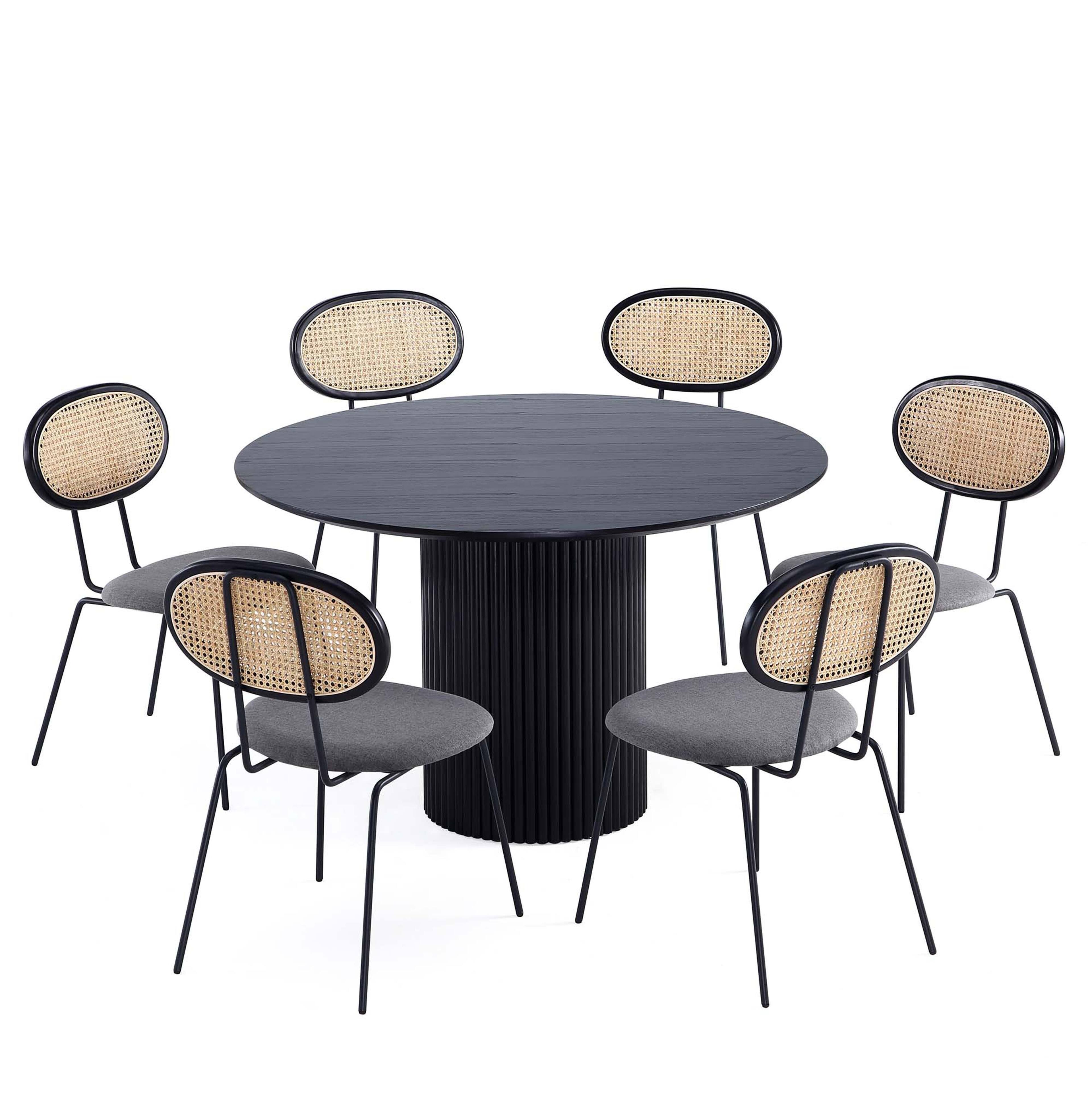Front. Manhattan Comfort - Hathaway and Jardin Modern Industry Chic 7-Piece Dining Table Set - Black and Gray.